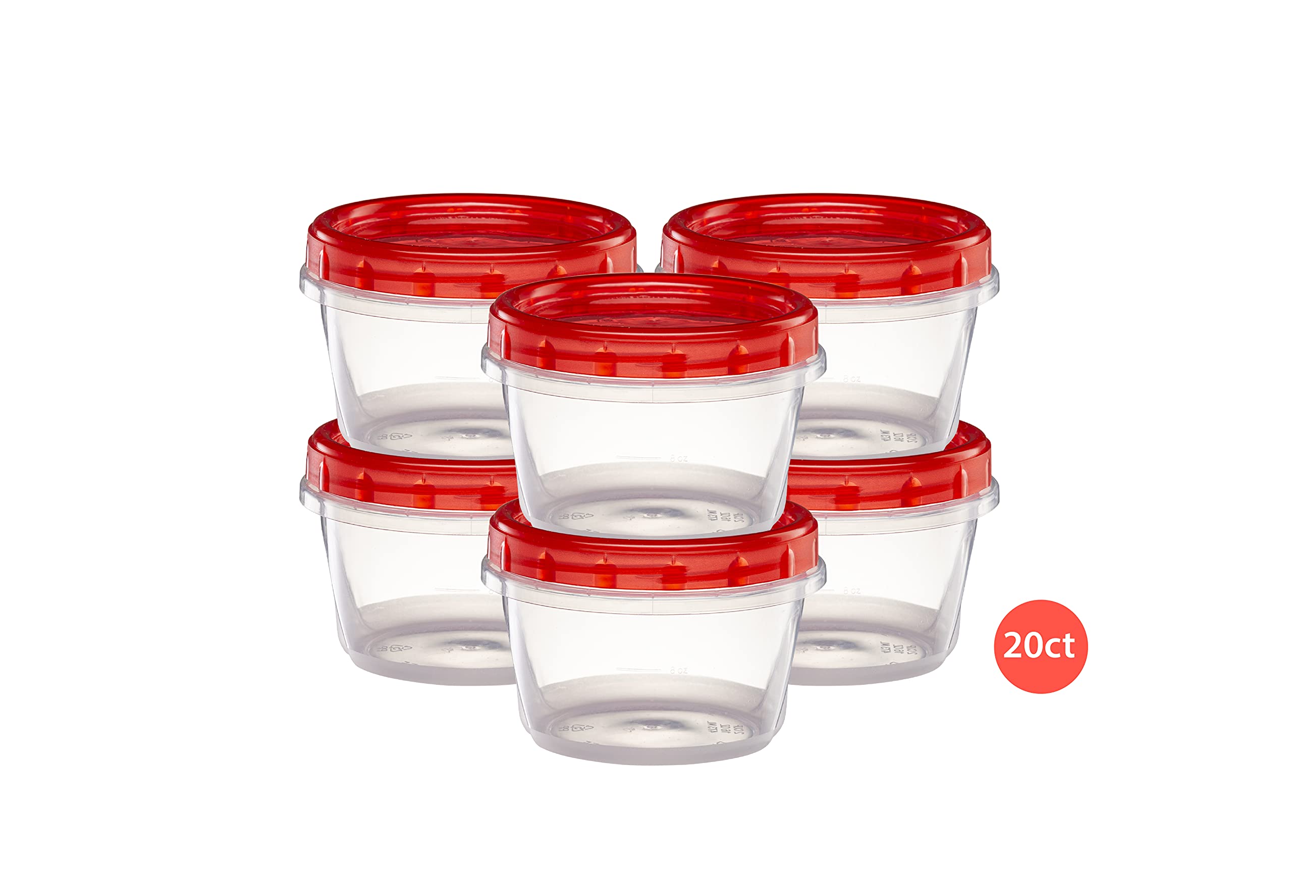 16oz (20 Pack) Clear Bottom Red Top Twist Cap Food Storage Containers with Screw-On Lids - Perfect for Freezer, Meal Prep & Leftovers Storage