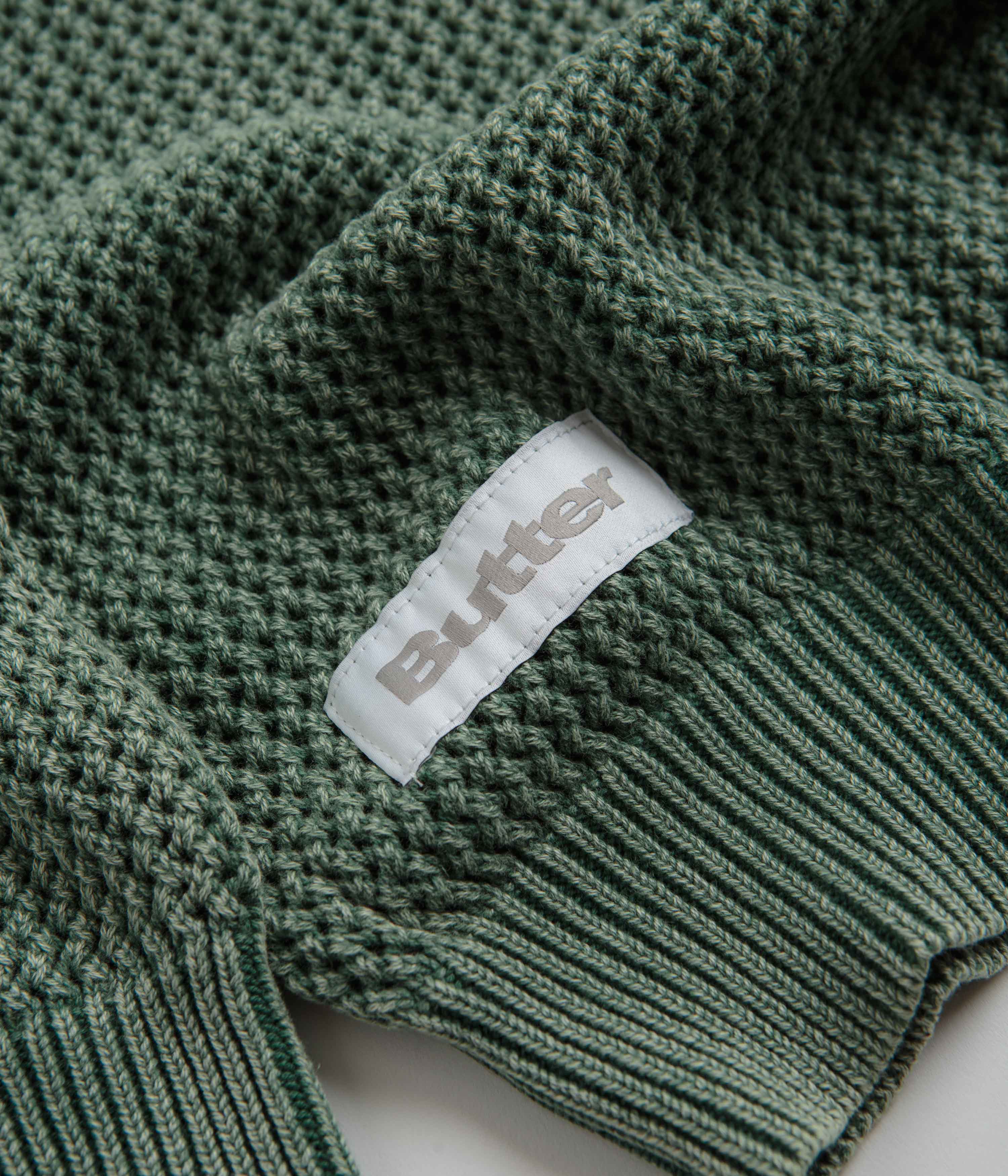 Butter Goods Washed Knitted Sweatshirt - Army Green Vintage Style Pullover for Men & Women | Casual Streetwear, Loungewear, and Fall Fashion Outfits