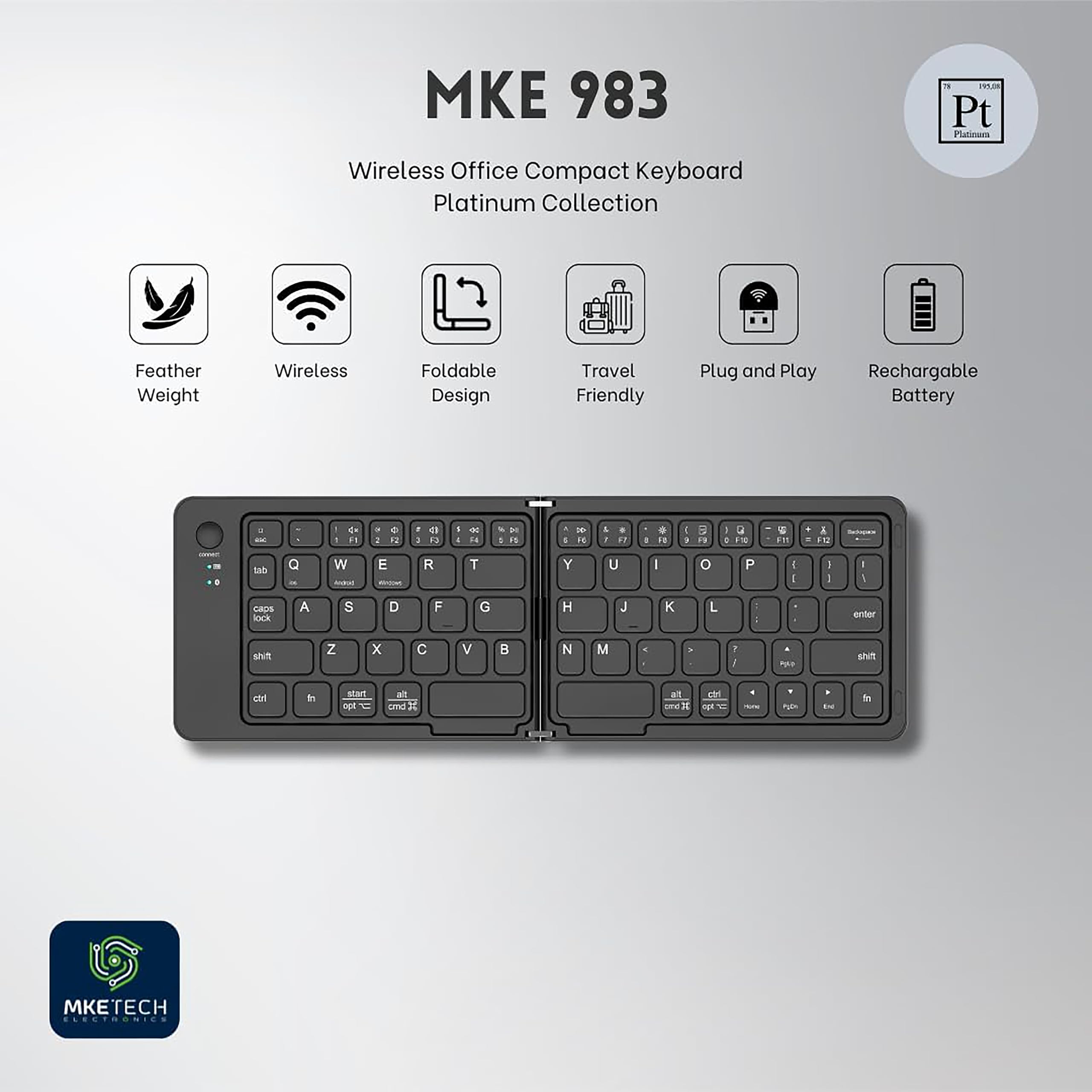 Foldable Wireless Bluetooth Keyboard - Ultra Slim Lightweight Rechargeable Travel Keyboard for iPhone, iPad, Smartphone & Tablet | Portable Folding Design for Home, Office & On-the-Go Use