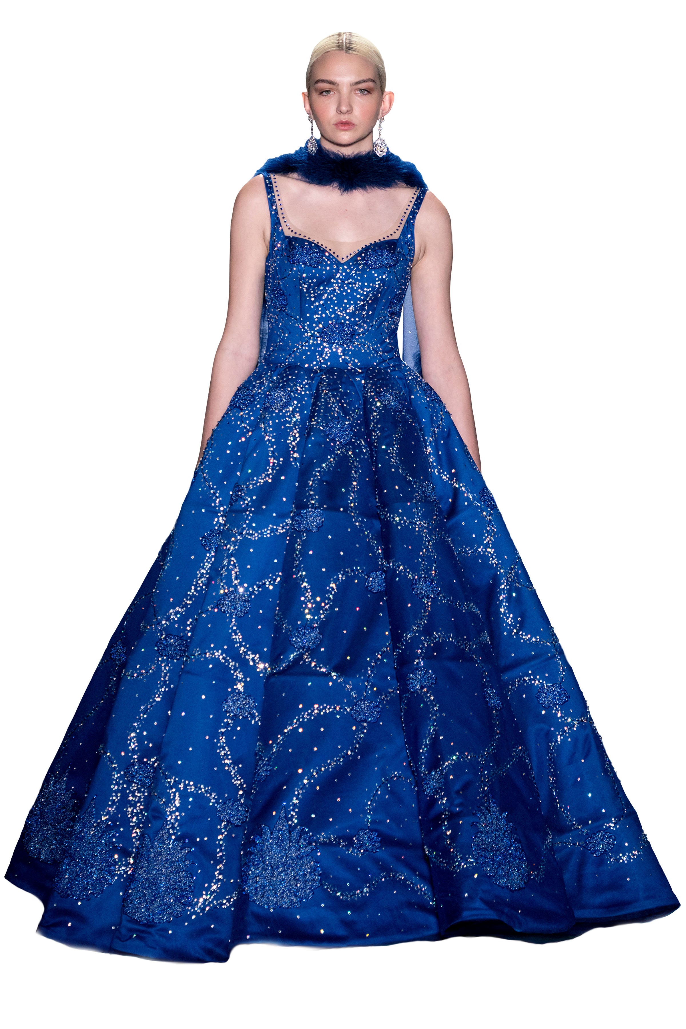 Elegant Sapphire Blue Crystal Evening Gown - Formal Dress for Prom, Wedding & Special Occasions