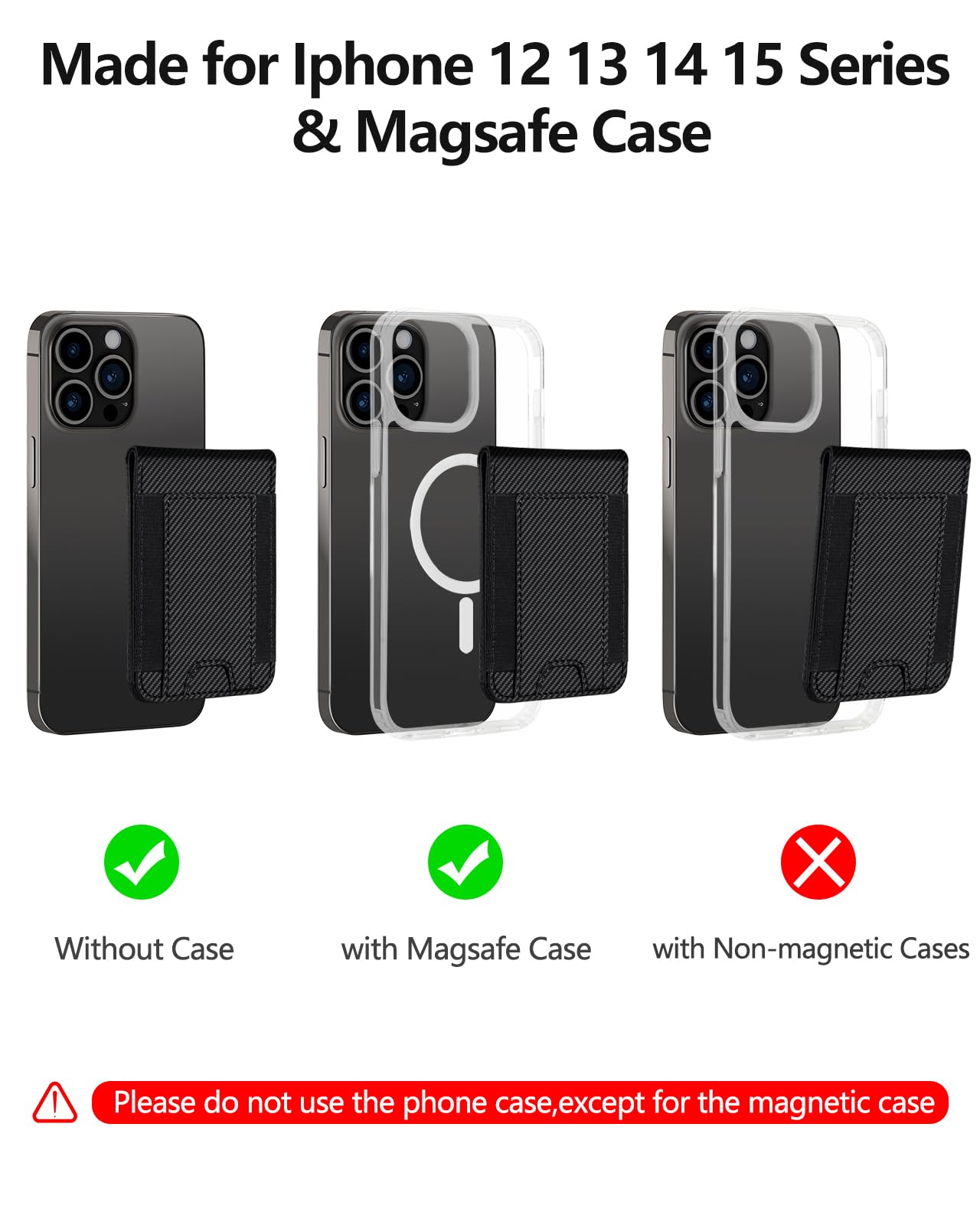 2-in-1 MagSafe Wallet with Adjustable Stand & ID Window - Magnetic Phone Wallet for iPhone 16/15/14 Pro Max/14/14 Plus/13/12 Series - Holds 9 Cards - Black Carbon Fiber - Perfect for Travel, Work & Everyday Use