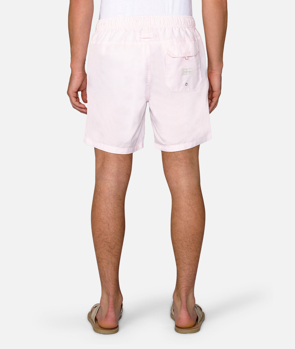 Platios Men's Quick-Dry Swim Shorts - Pink & White Striped Beachwear for Swimming, Surfing & Vacation