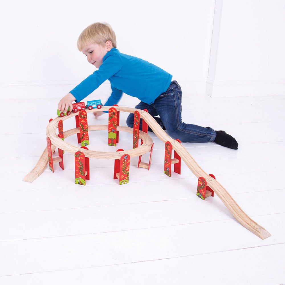 Bigjigs Rail High Level Wooden Train Track Expansion Pack - Compatible with Brio & Thomas - Wooden Train Accessories for Kids Ages 3-5 - Perfect for Building Elevated Railway Scenes & Creative Play