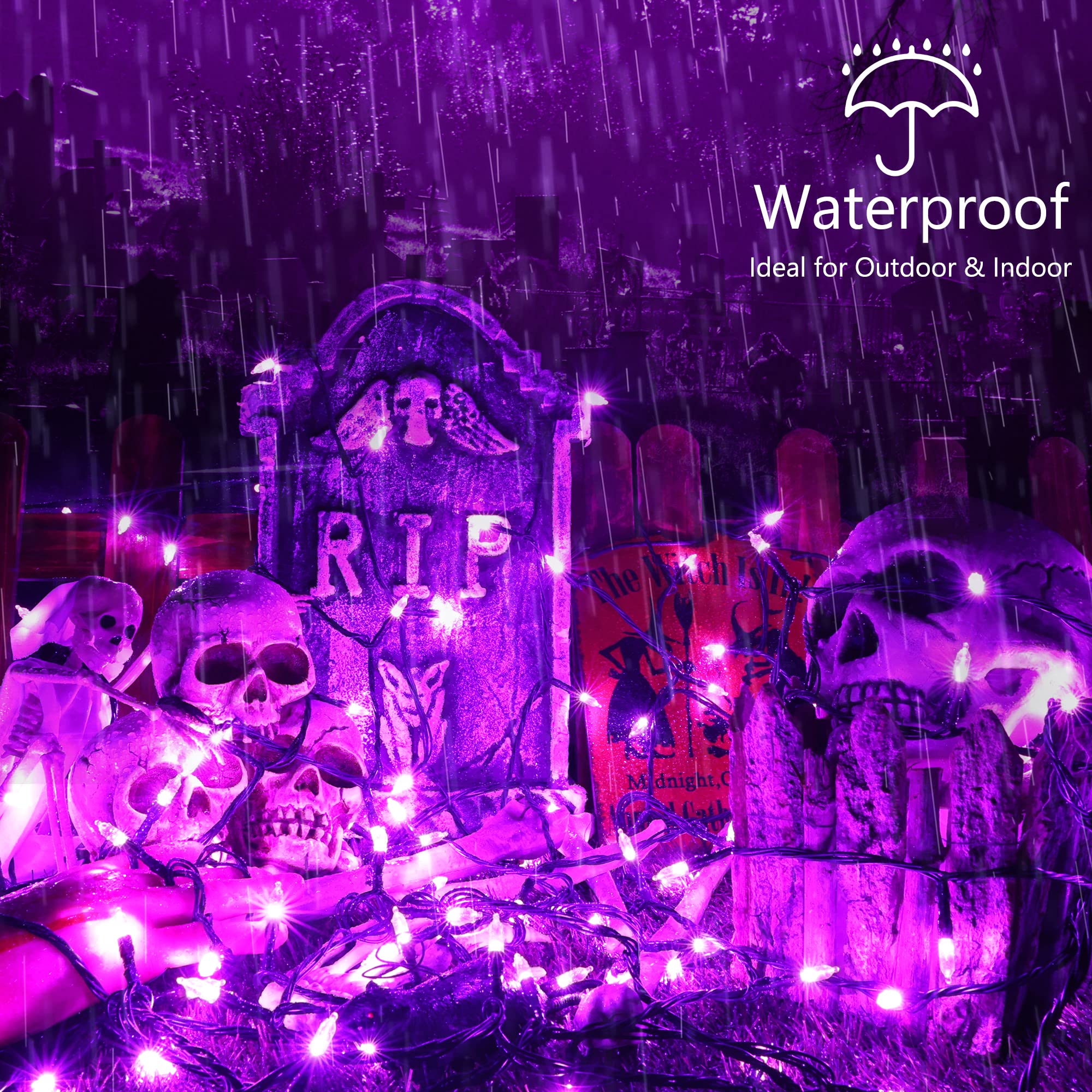 BrizLabs 66ft 200 LED Purple Halloween String Lights - Waterproof Outdoor/Indoor Fairy Lights with 8 Modes & Timer - Perfect for Halloween Decorations, Christmas Trees, Parties, Patio, Garden, and Home Decor