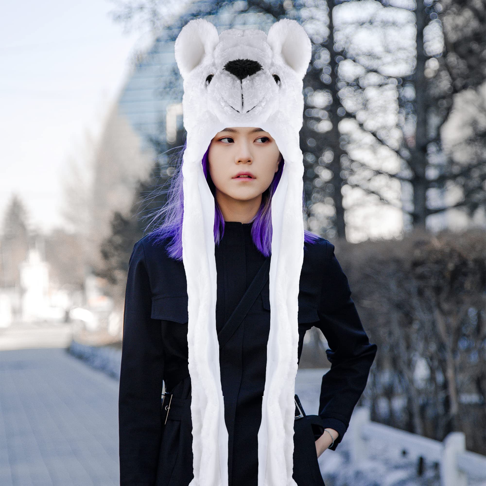 Super Z Outlet Polar Bear Plush Animal Hat - Warm Winter Fashion Beanie for Women & Men - Cozy Fleece Earflap Hat for Cold Weather, Outdoor Activities, and Christmas Gifts