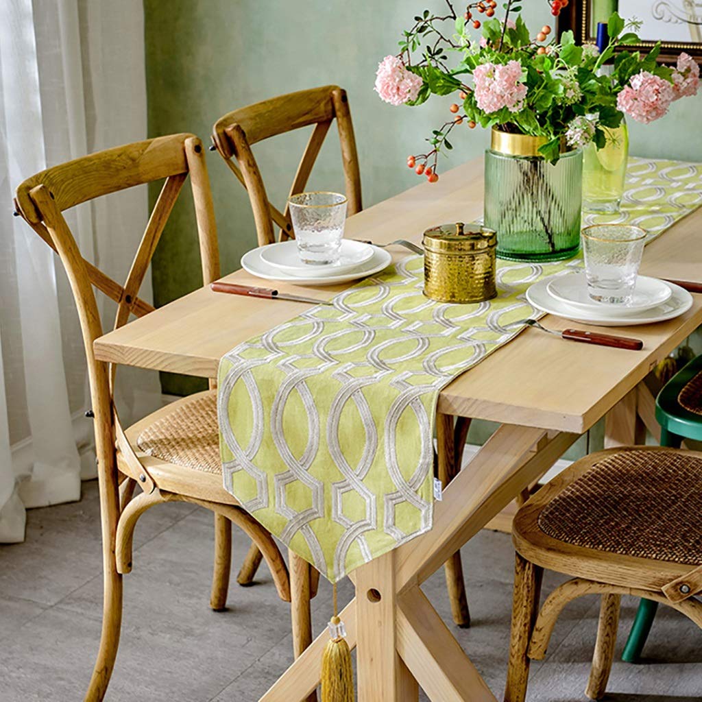 Classic Chevron Pattern Cotton Canvas Table Runner with Tassel - 1pc Yellow & White Tabletop Decoration (30x200cm) for Dining Room, Wedding, Party & Home Decor