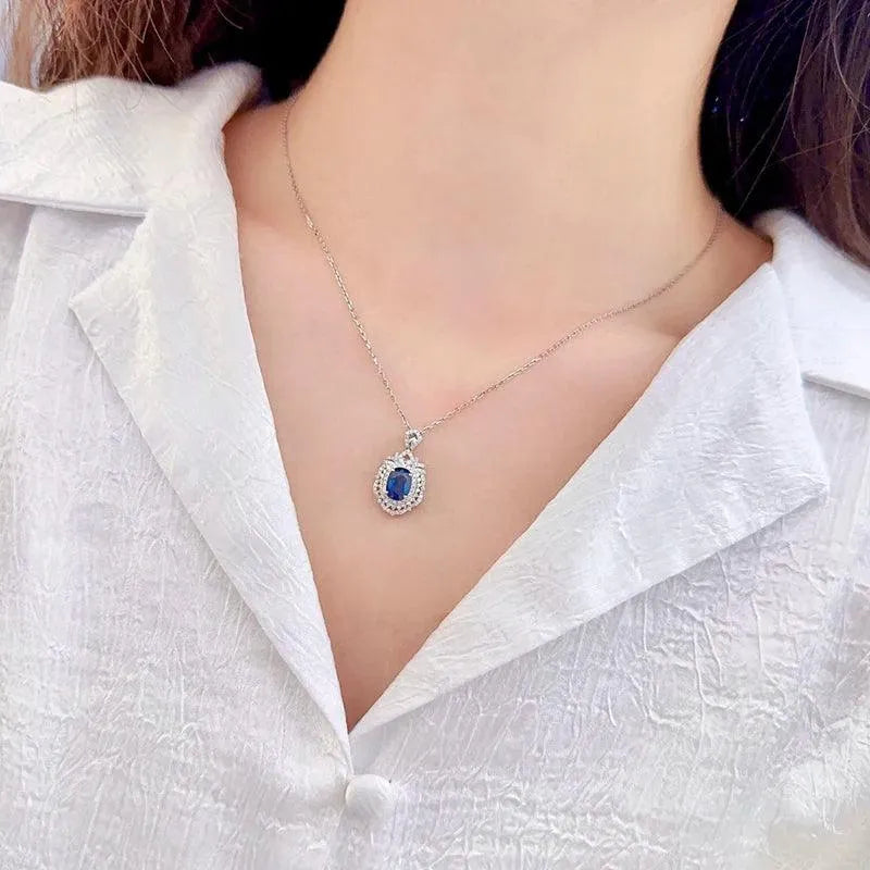 18K White Gold Sapphire and Diamond Necklace for Women - Luxury Natural Gemstone Jewelry - Perfect Anniversary, Birthday & Wedding Gift - Elegant for Parties, Date Nights & Special Occasions
