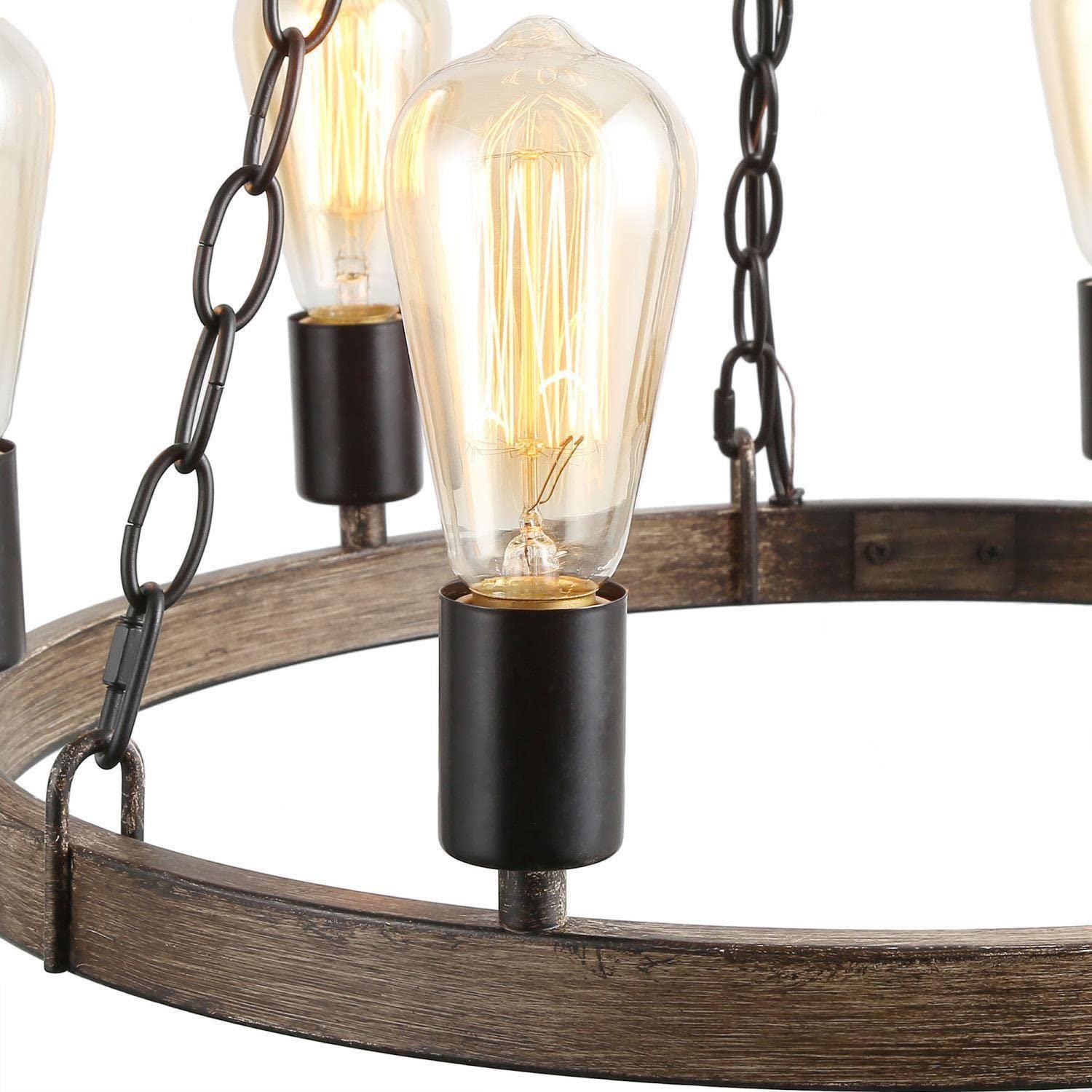 Rustic Farmhouse Chandelier - 6-Light Wagon Wheel Ceiling Light Fixture for Dining Room, Living Room, Bedroom & Entryway | Perfect for Country Style Home Decor & Cabin Lighting