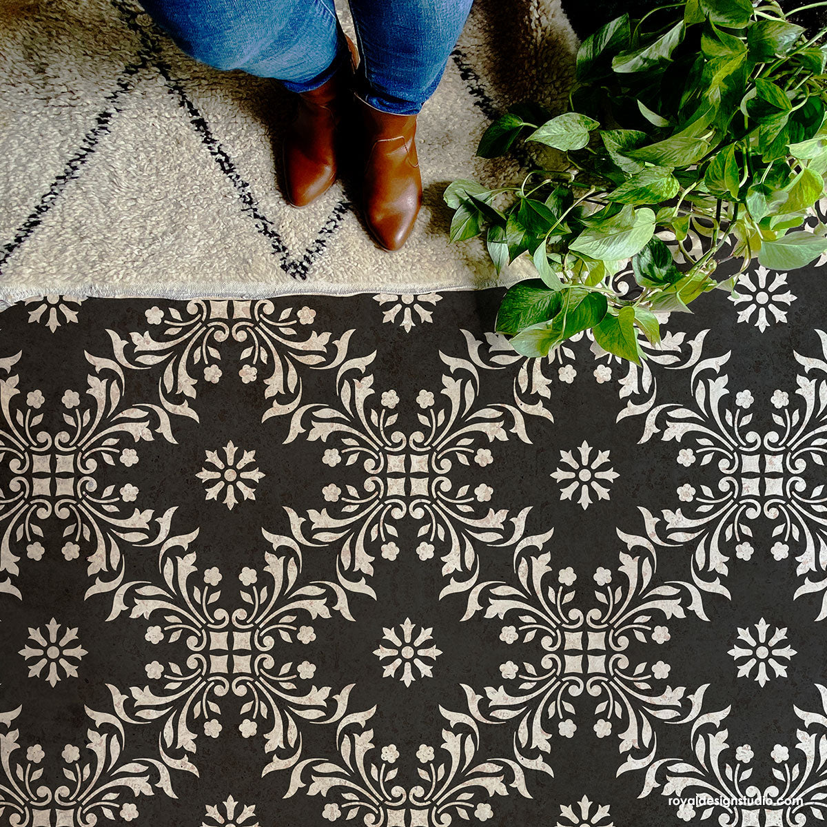 Large Sintra Tile Patio Stencil - Reusable Concrete & Wood Deck Stenciling Template for Outdoor Floor, Garden Pathways & DIY Backyard Projects