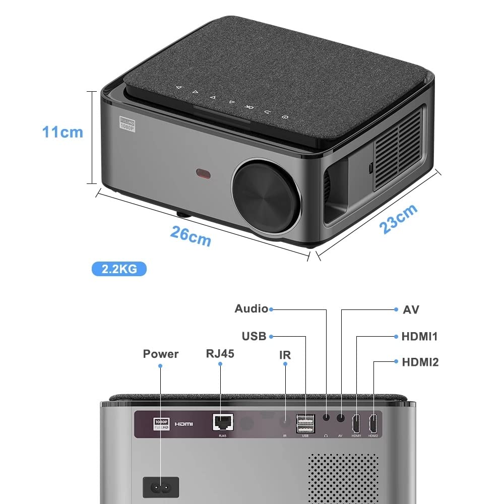 PHAVEA Android 9.0 WiFi Projector - 1080P Full HD Portable Movie Projector with 6500 Lumens, 40° Keystone Correction & Zoom - 100 Inch Display for Home Theater, Outdoor Movies, Gaming & Business Presentations