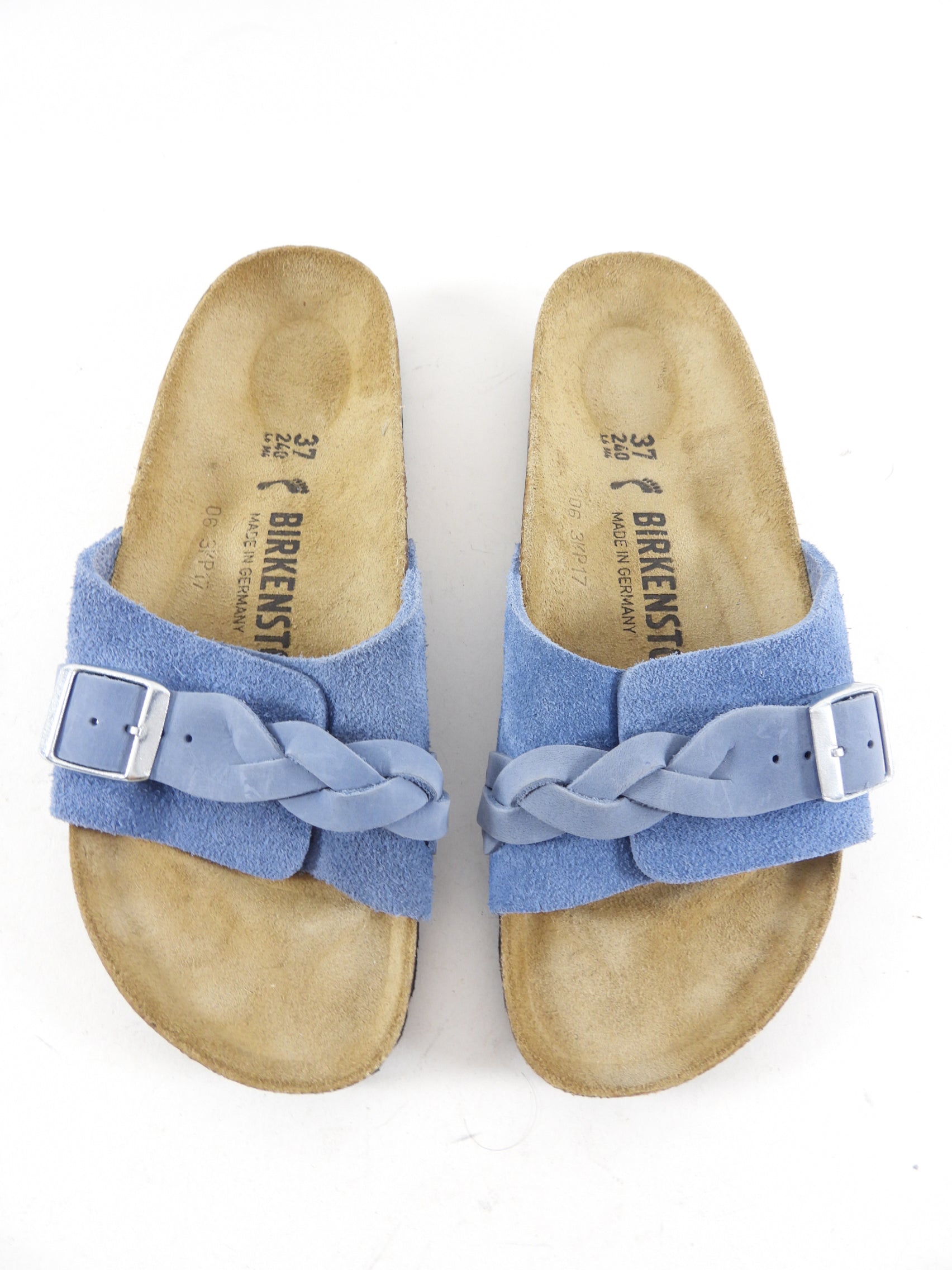 Birkenstock Blue Suede Braided Pula Sandals for Women - Size 37 | Comfortable Summer Slides for Beach, Vacation & Casual Wear