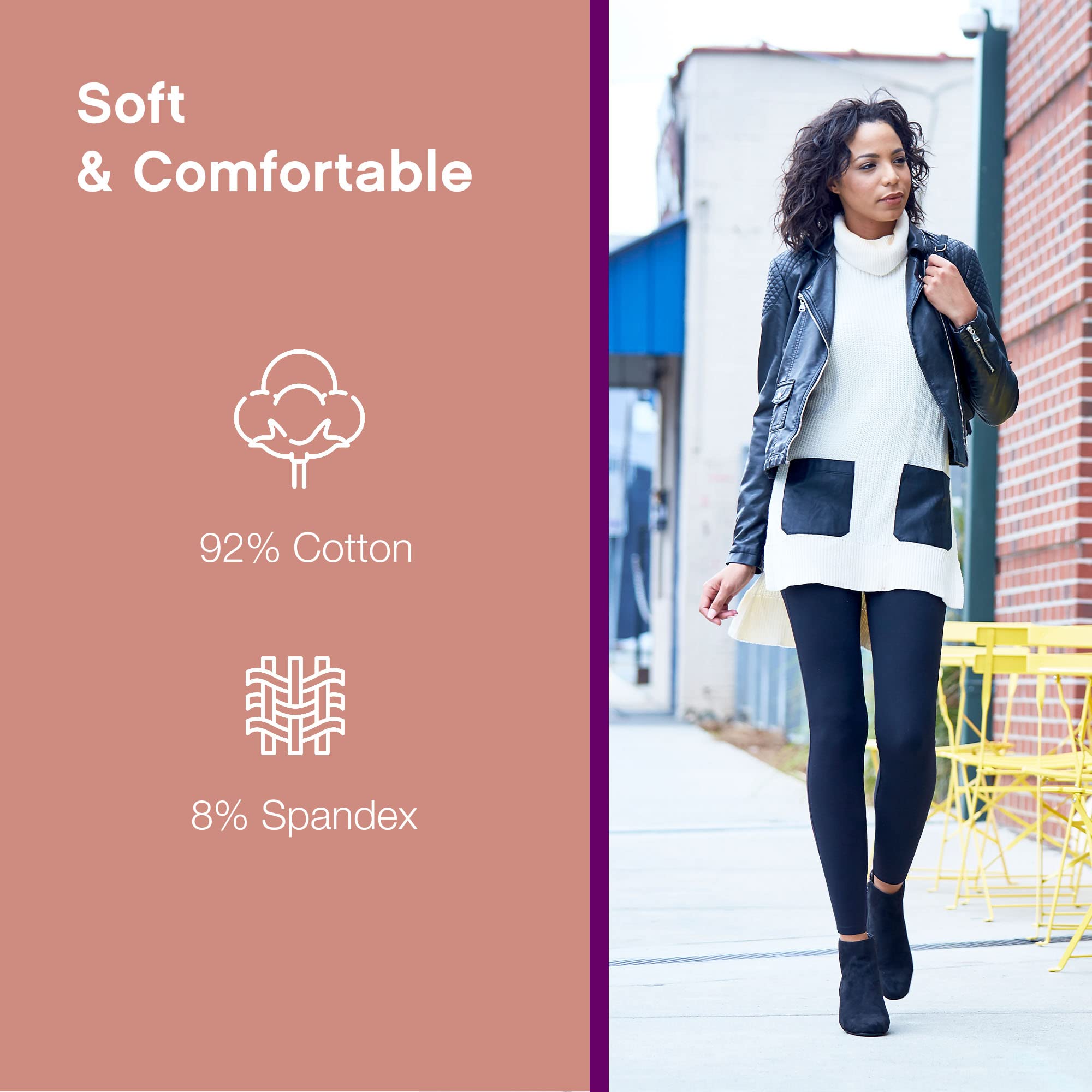 No Nonsense Women's High-Waisted Cotton Leggings - Soft Comfort Stretch Pants for Yoga, Workout & Everyday Wear