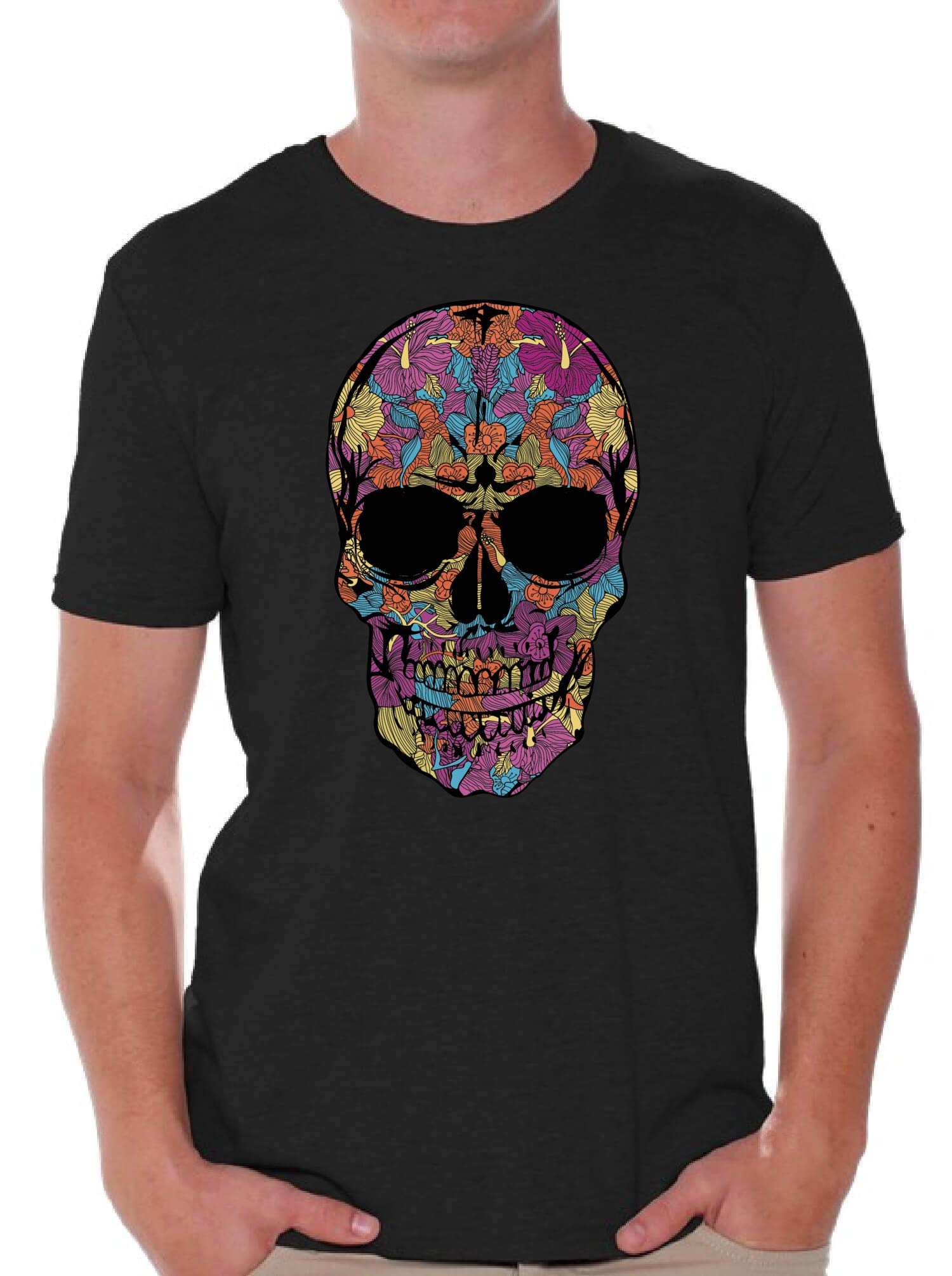 Awkward Styles Men's Day of The Dead Sugar Skull T-Shirt - Gothic Halloween Graphic Tee for Men - Cool Skull Gifts for Him - Perfect for Parties, Concerts & Casual Wear