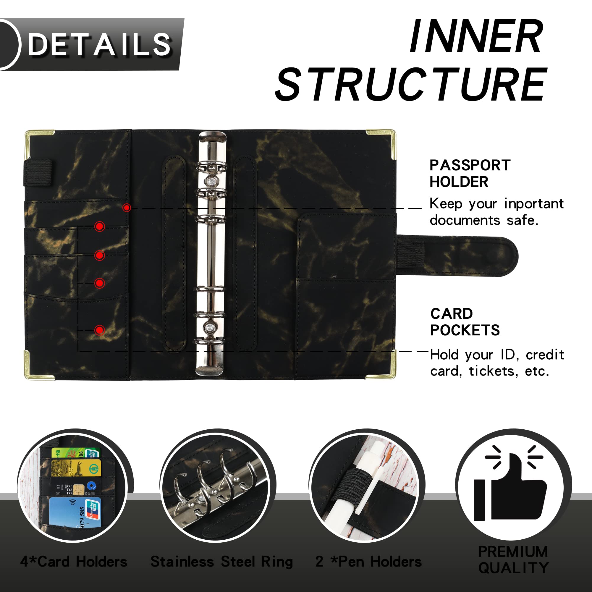 A6 Money Saving Budget Binder with 12 Cash Envelopes & Zipper Pockets - Personal Finance Organizer for Cash Budgeting System - Perfect for Home Budgeting, Expense Tracking & Financial Planning (Black)