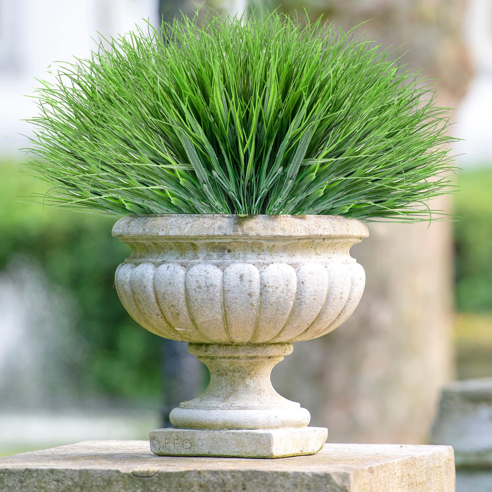 22 Bundles Artificial Grass for Outdoor & Indoor - Faux Plastic Greenery Shrubs - No Fade UV Resistant - Perfect for Garden, Porch, Window Box & Home Decor