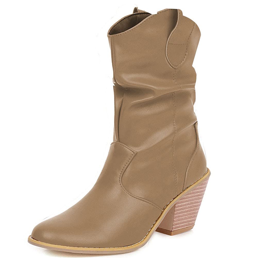 Women's Vegan Leather Cowboy Boots - Chunky Heel Round Toe Pull-On Western Boots for Cowgirl Style | Perfect for Country Dancing, Rodeo Events & Casual Outfits