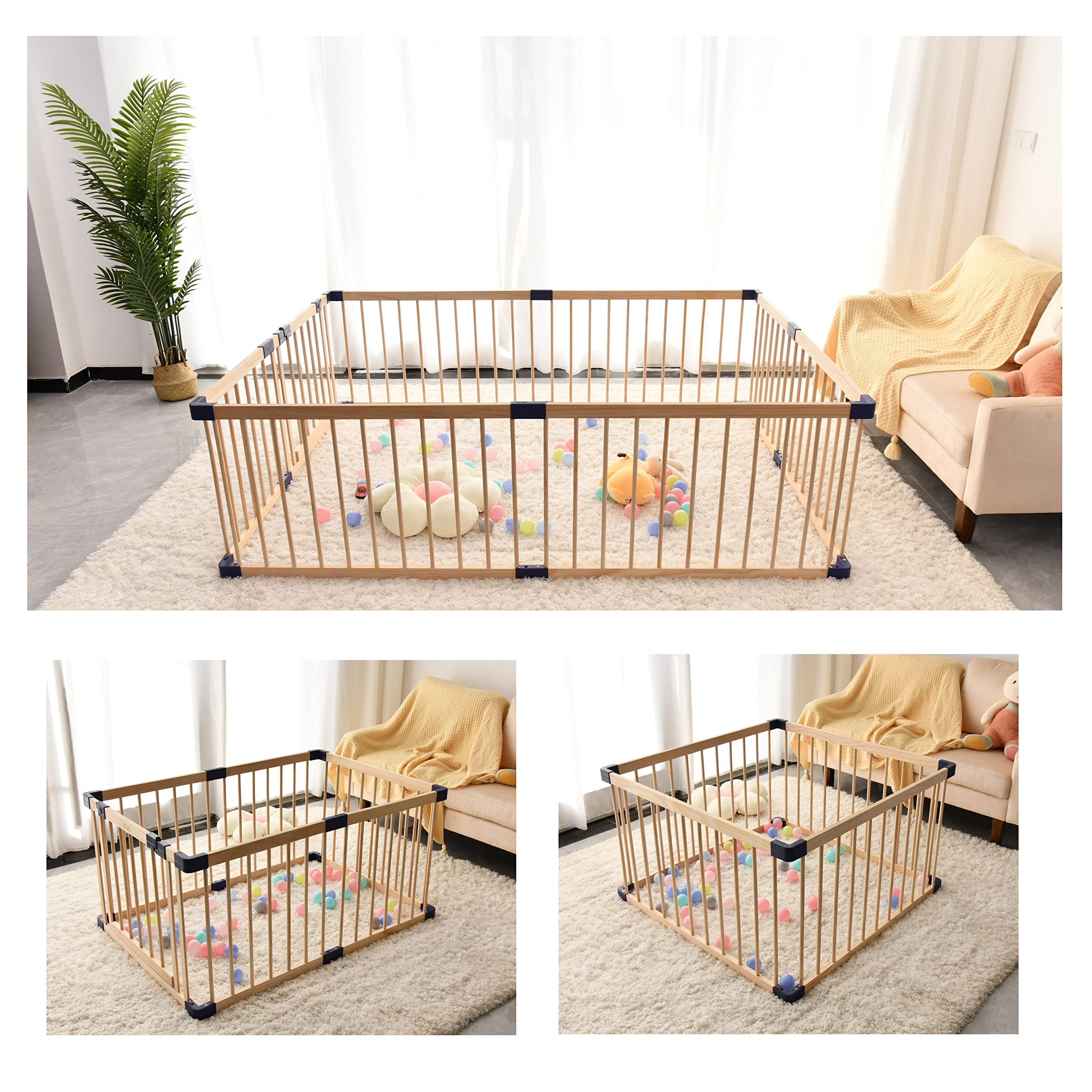 **Wooden Baby Playpen for Babies & Toddlers - 63x71x24 Inch Safe Play Yard with 31 Sq. Ft Area - Ideal for Indoor & Outdoor Play, Nursery, and Childproofing**