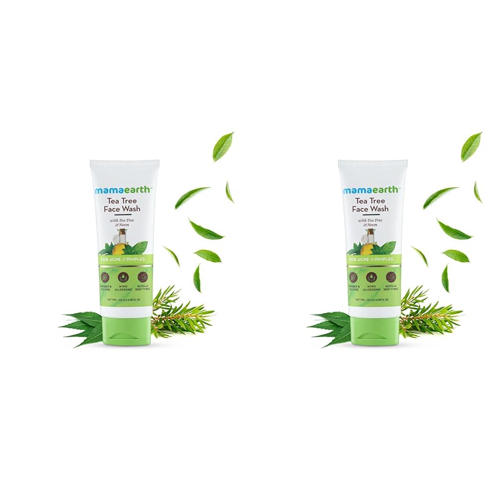 Mamaearth Tea Tree Natural Face Wash for Acne & Pimples - 100ml Cleanser for Normal & Dry Skin (Pack of 2) | Gentle Daily Skincare for Clear & Healthy Complexion | Perfect for Morning & Night Routine