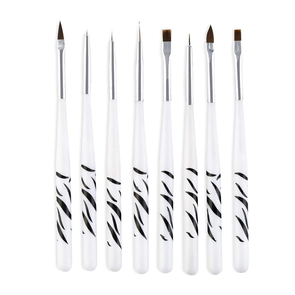 8-Piece Professional Nail Art Brush Set - Acrylic Nail Brush, UV Gel Brush, Manicure Tools for Nail Design & Gel Polish Application (White, 7 Brushes) - Perfect for Salon, Home Manicure & DIY Nail Art