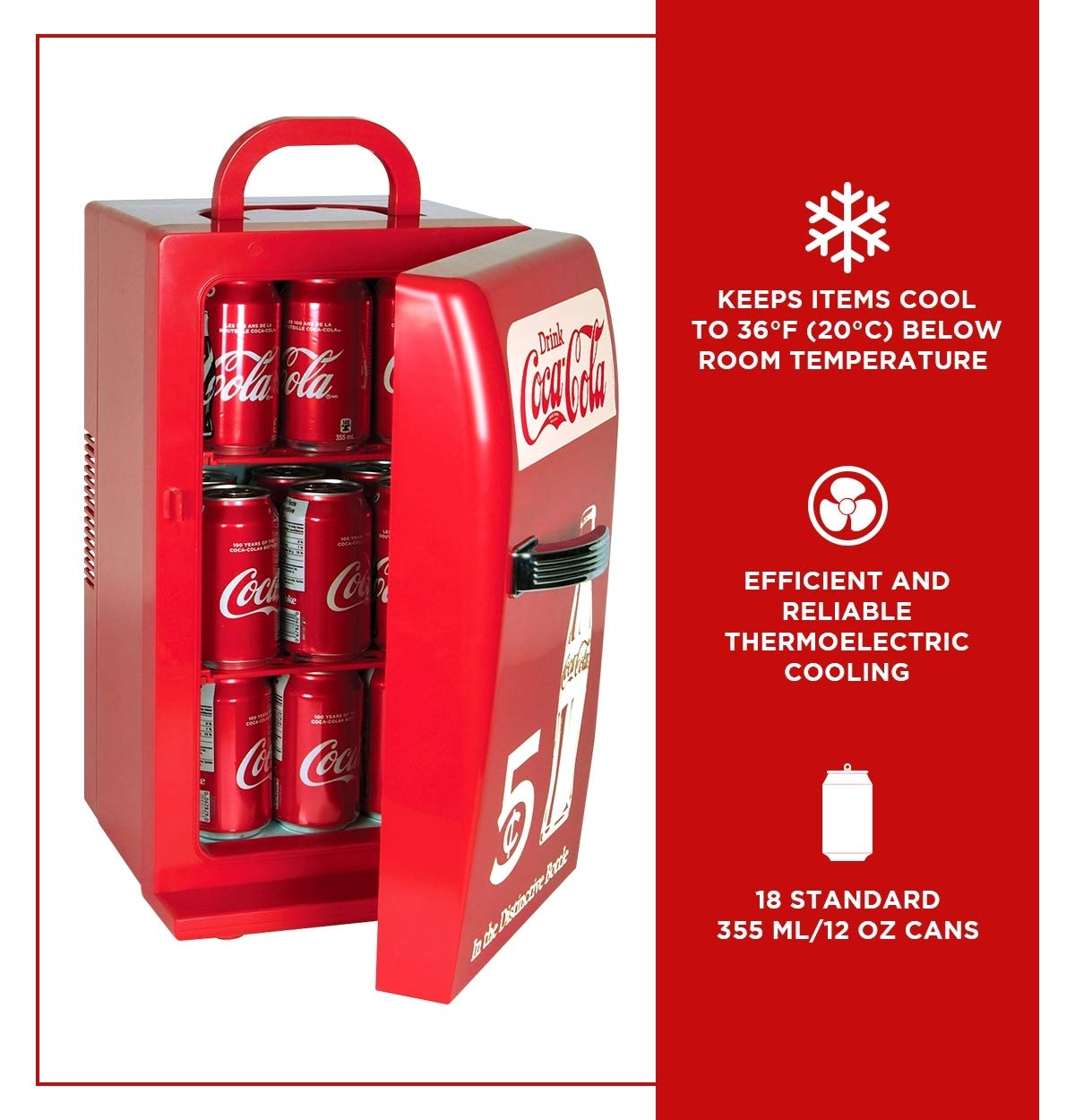 **Coca-Cola Retro 18 Can Mini Fridge - 22L (23 qt) Portable Cooler with 12V DC & 110V AC Cords - Red Travel Fridge for Drinks, Snacks, Lunch - Perfect for Home, Office, Dorm, RV & Road Trips**