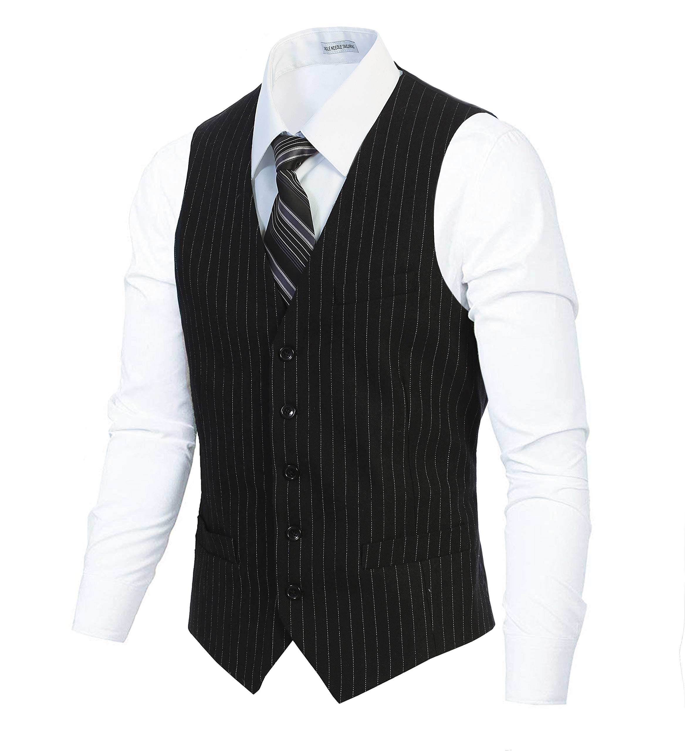 Gioberti Men's 5-Button Wool Blend Tweed Pinstripe Formal Vest | Slim Fit Waistcoat for Weddings, Business & Office Wear