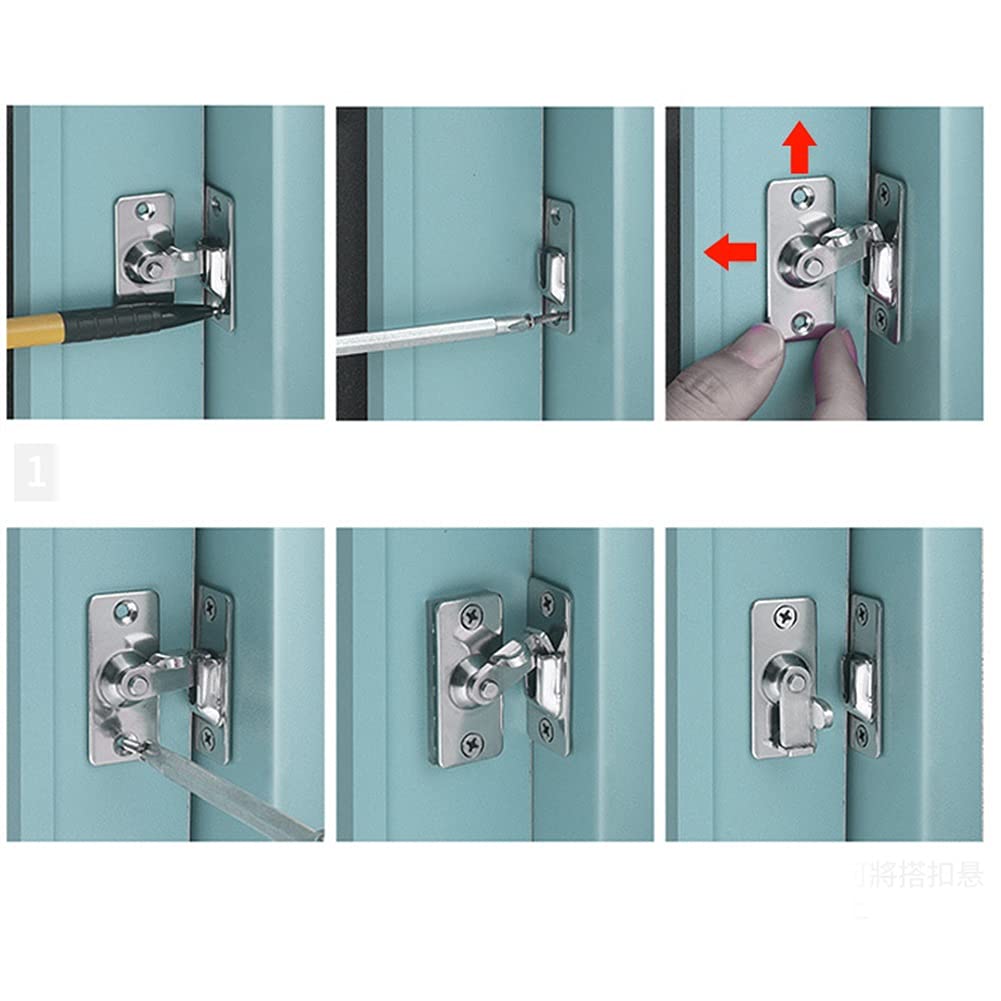 90 Degree Stainless Steel Door Latch - Right Angle Sliding Door Lock for Home Safety, Furniture Hardware Accessories (Medium Size) - Secure Cabinets, Closets & Sliding Doors