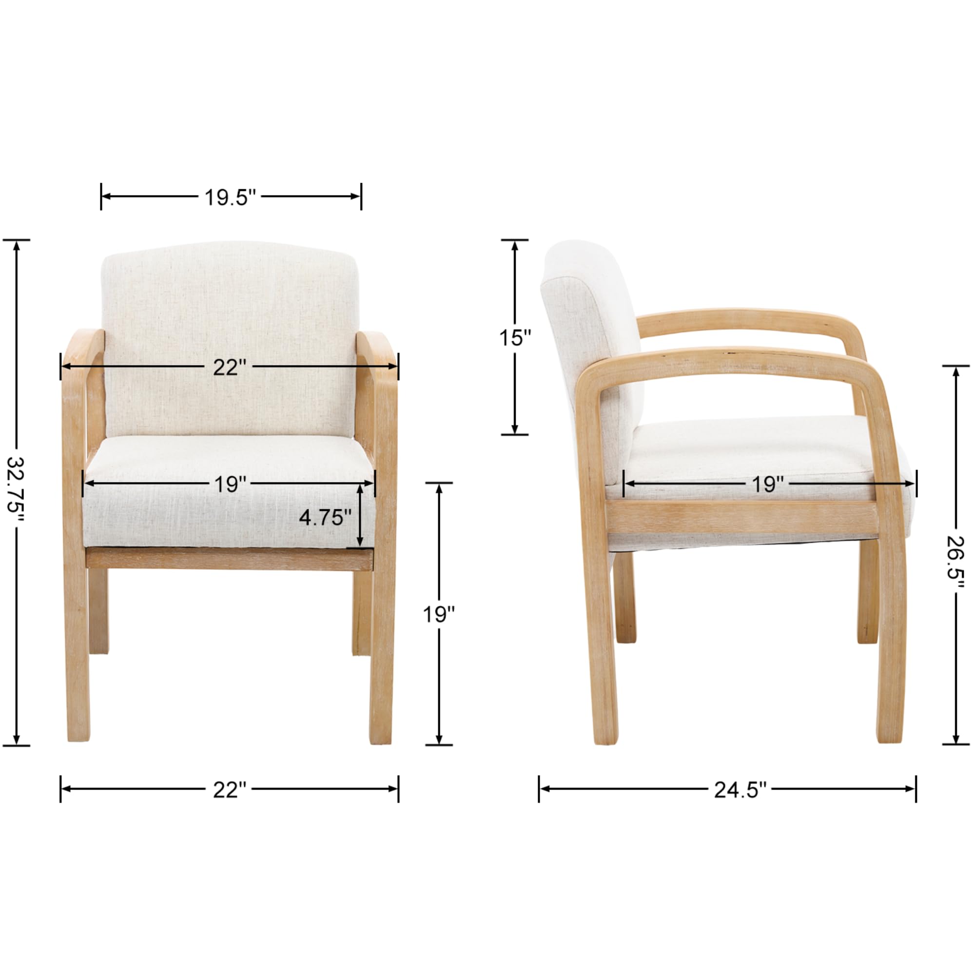 Farmhouse Dining Chairs Set of 2 - Linen Upholstered Kitchen & Dining Room Chairs with Padded Seat - Comfortable Accent Armchairs for Home, Restaurant, Cafe (Beige) | Perfect for Farmhouse Decor, Breakfast Nook, and Cozy Dining Spaces