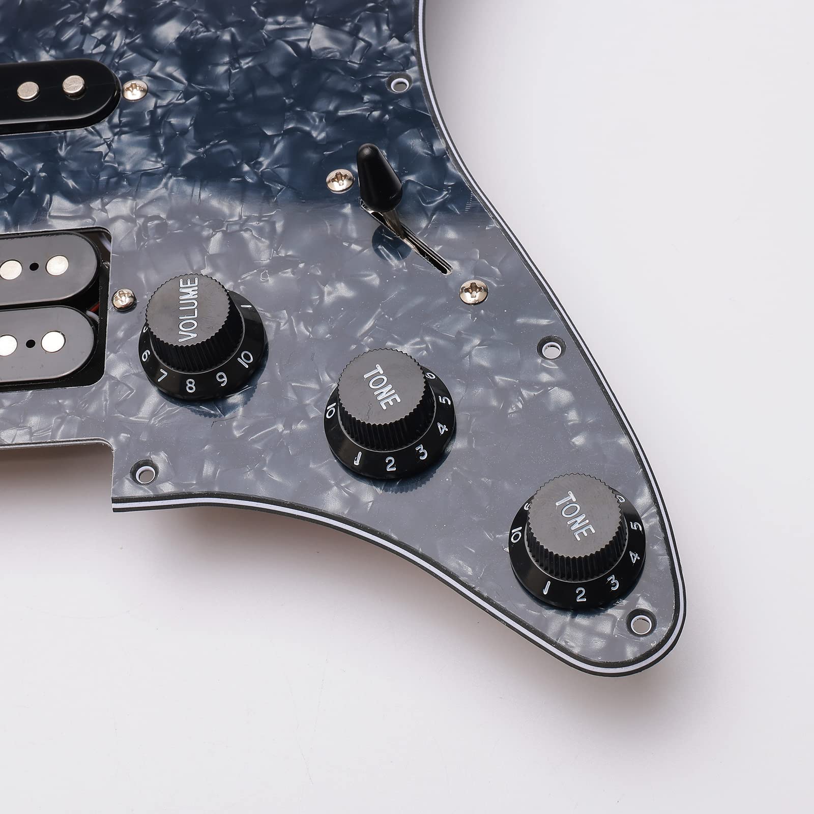 11 Hole Loaded Guitar Pickguard SSH with Black Humbucker Pickup - Prewired Scratch Plate Set for Fender Stratocaster (3-Ply Black Pearl) - Includes Guitar Strings & Installation Tools - Perfect for Electric Guitar Upgrades & DIY Repairs