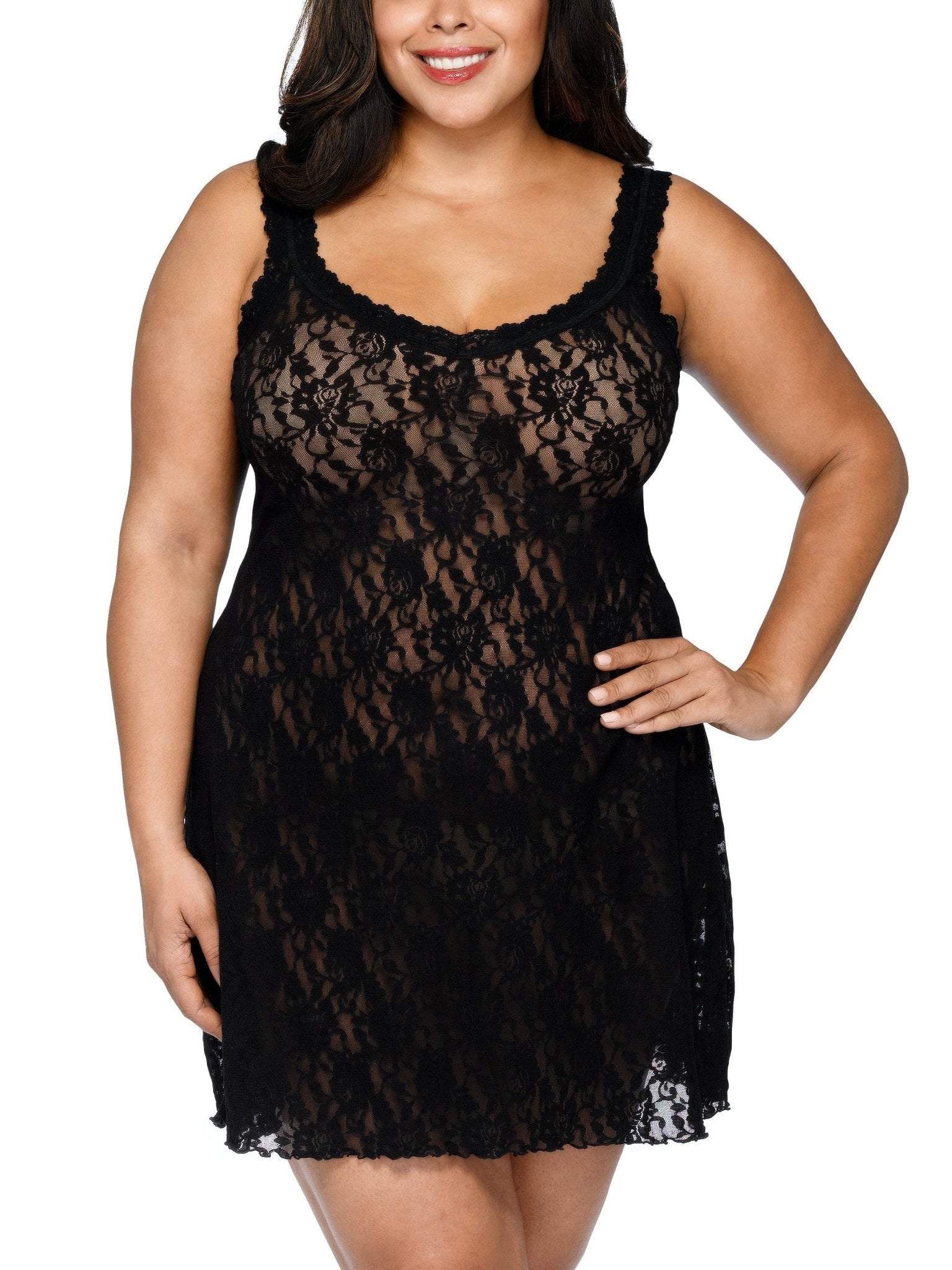 Plus Size Signature Lace V Neck Chemise - Sexy Lingerie for Women, Comfortable Sleepwear & Romantic Nightwear for Curvy Ladies