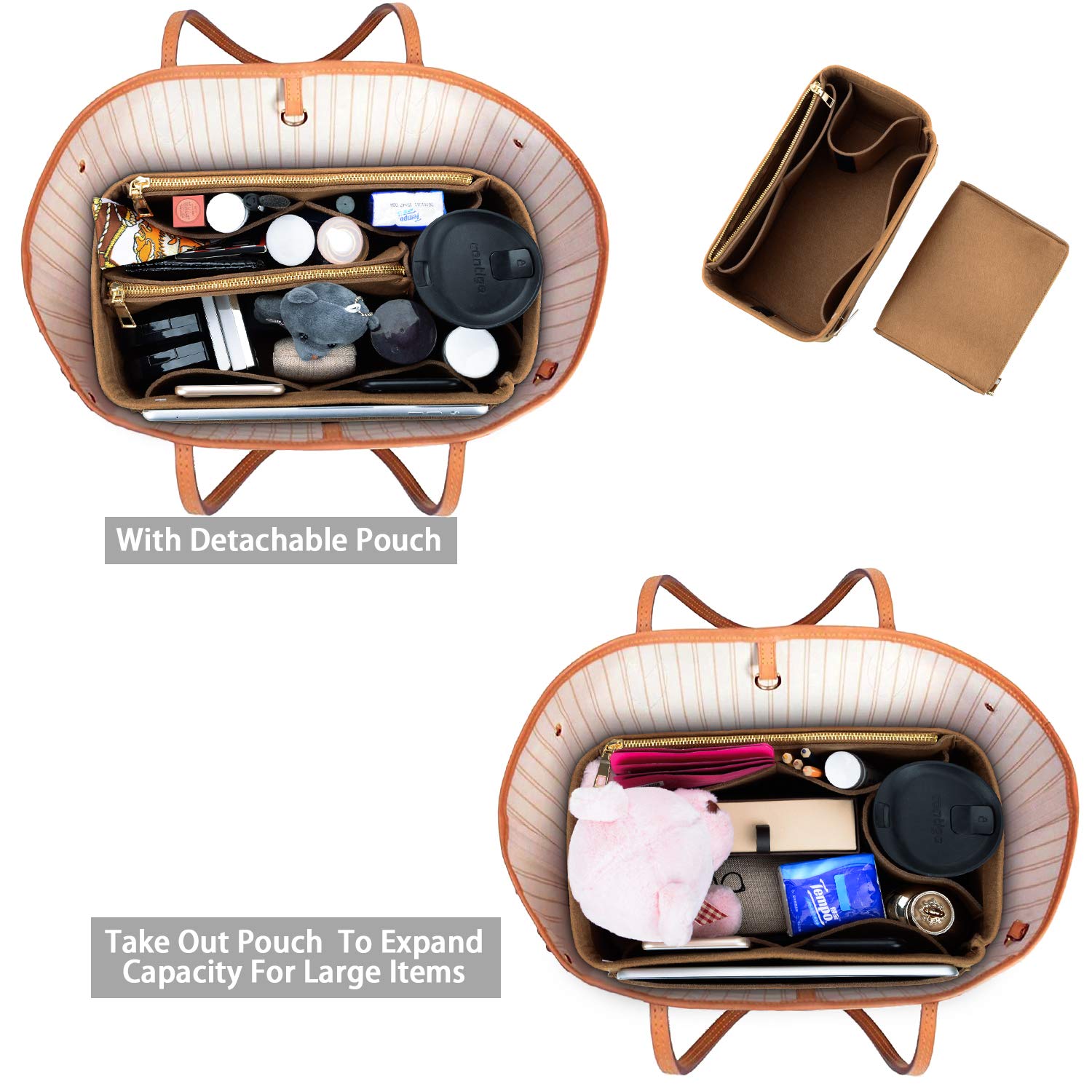 ZTUJO Felt Purse Organizer Insert for Louis Vuitton Speedy, Neverfull, Graceful & Tote Bags | Handbag Shaper & Storage Solution | Perfect for Travel, Work & Daily Organization
