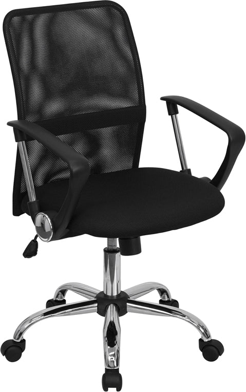 Ergonomic FLASH Jenkins Mid Back Mesh Office Chair with Lumbar Support & Adjustable Arms - Black Swivel Task Chair for Home Office, Gaming & Workspace Comfort