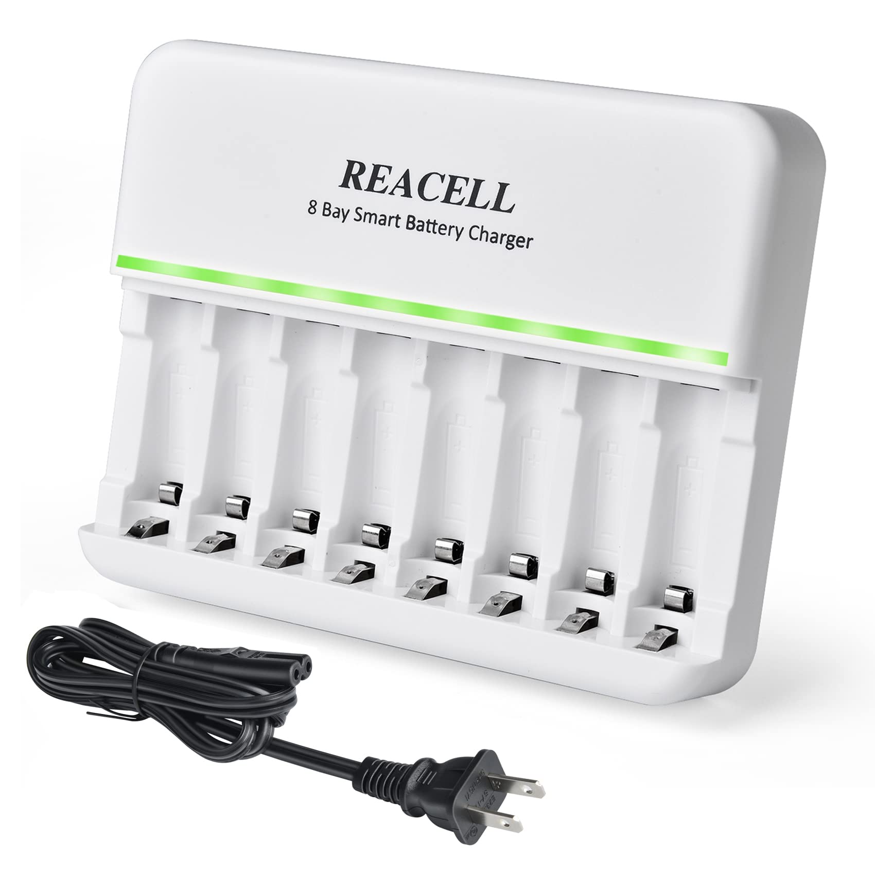 8 Slots AA AAA Battery Charger - 1.5V 8-Bay Fast Charging Station for Ni-MH Ni-CD Rechargeable Batteries - Perfect for Home, Office, and Travel Use