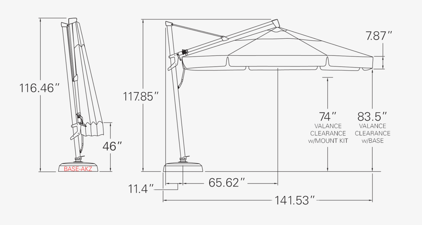 11' AKZ PLUS Octagon Cantilever Umbrella - Outdoor Patio Sun Shade with Adjustable Tilt for Garden, Poolside, and Backyard Relaxation