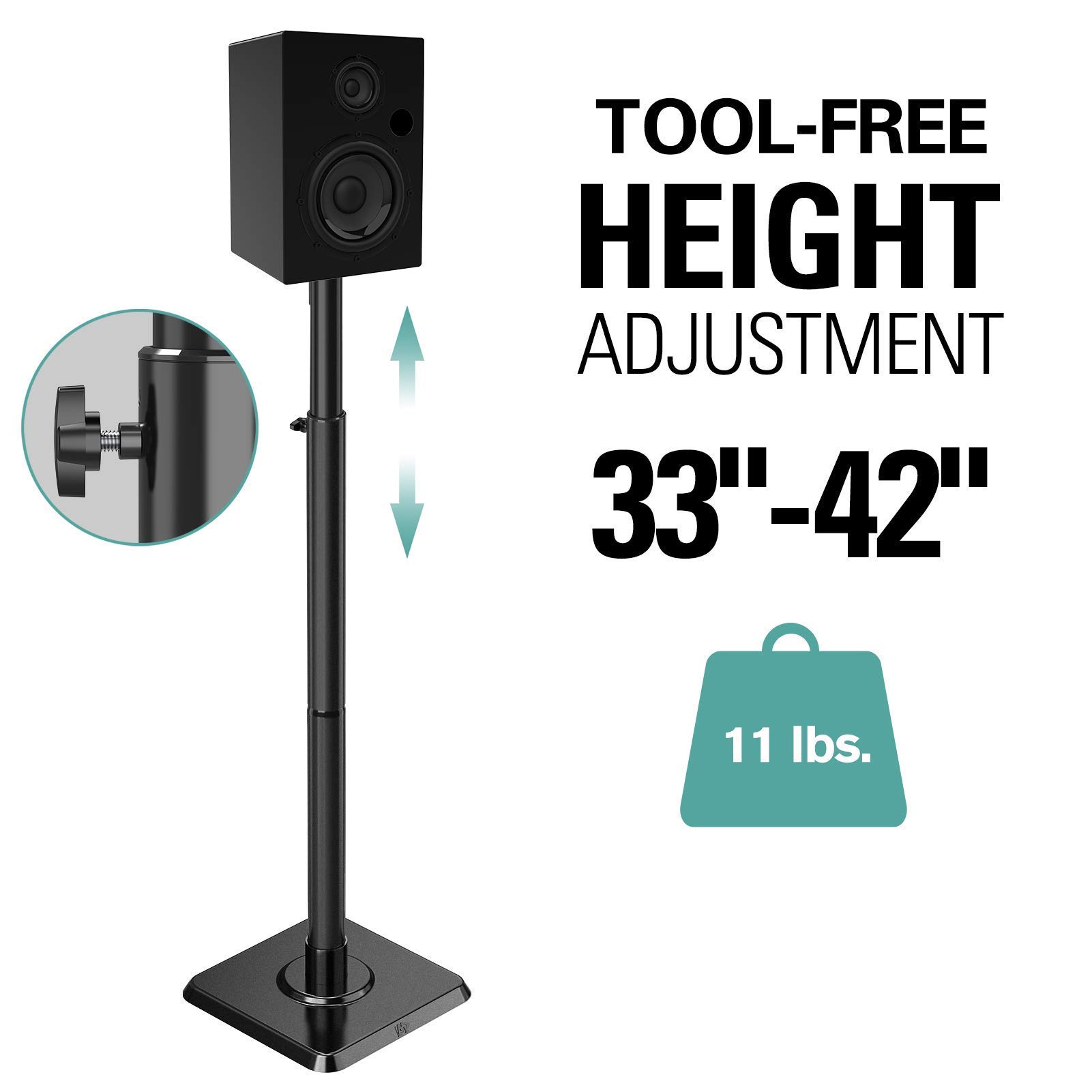 Mounting Dream Adjustable Speaker Stands Pair - Universal Satellite Speaker Stands for TVs & Soundbars, Holds Up to 22 lbs with Detachable Extension - Perfect for Home Theater & Gaming Setup (Model MD5421)