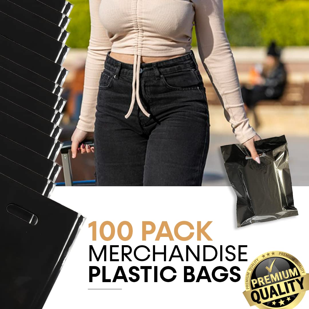 100 Pack Black & White Plastic Retail Bags - 18