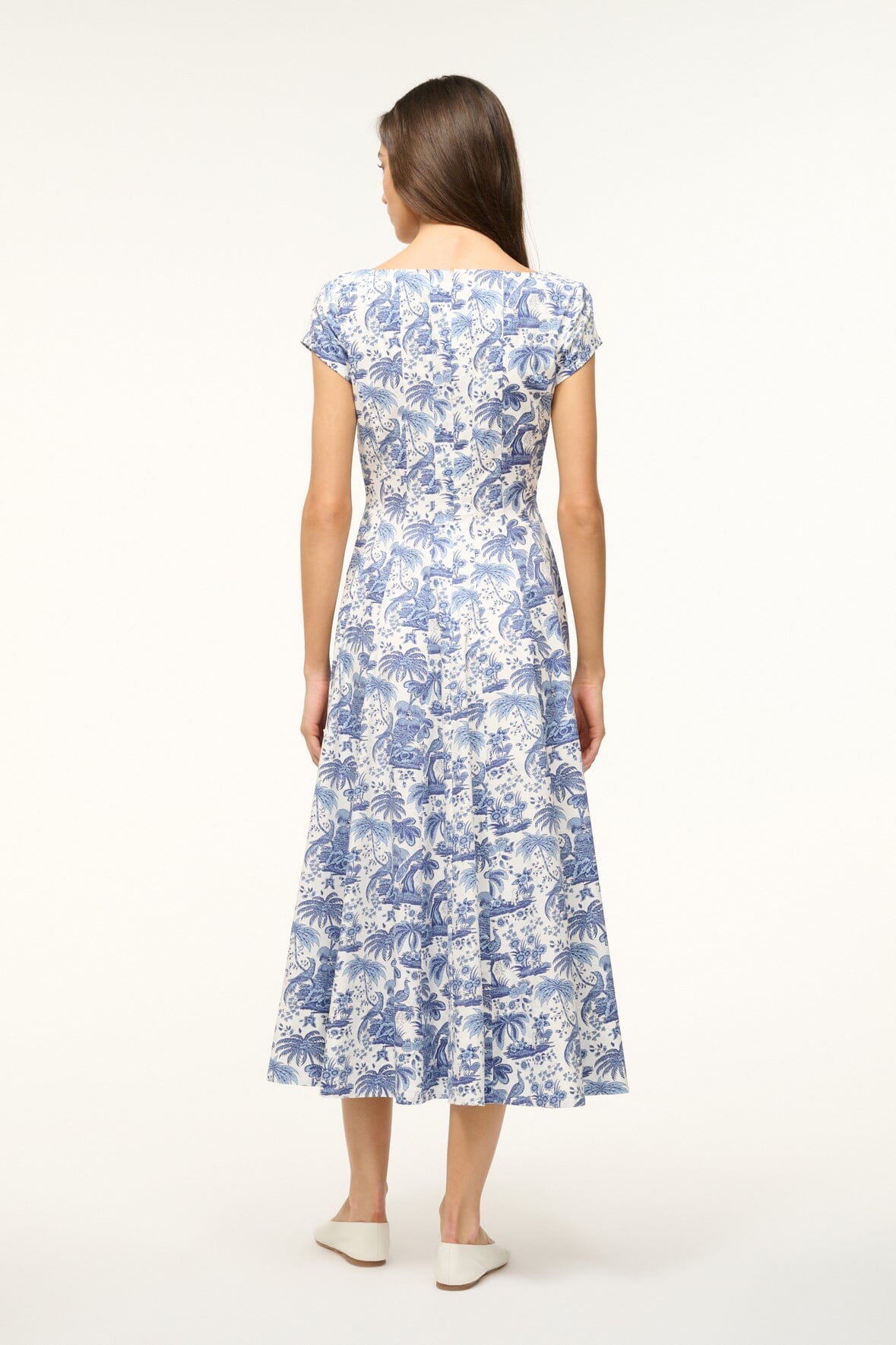 Wells Short Sleeve Dress in Blue Toile Print - Perfect for Summer Outings, Garden Parties & Casual Wear