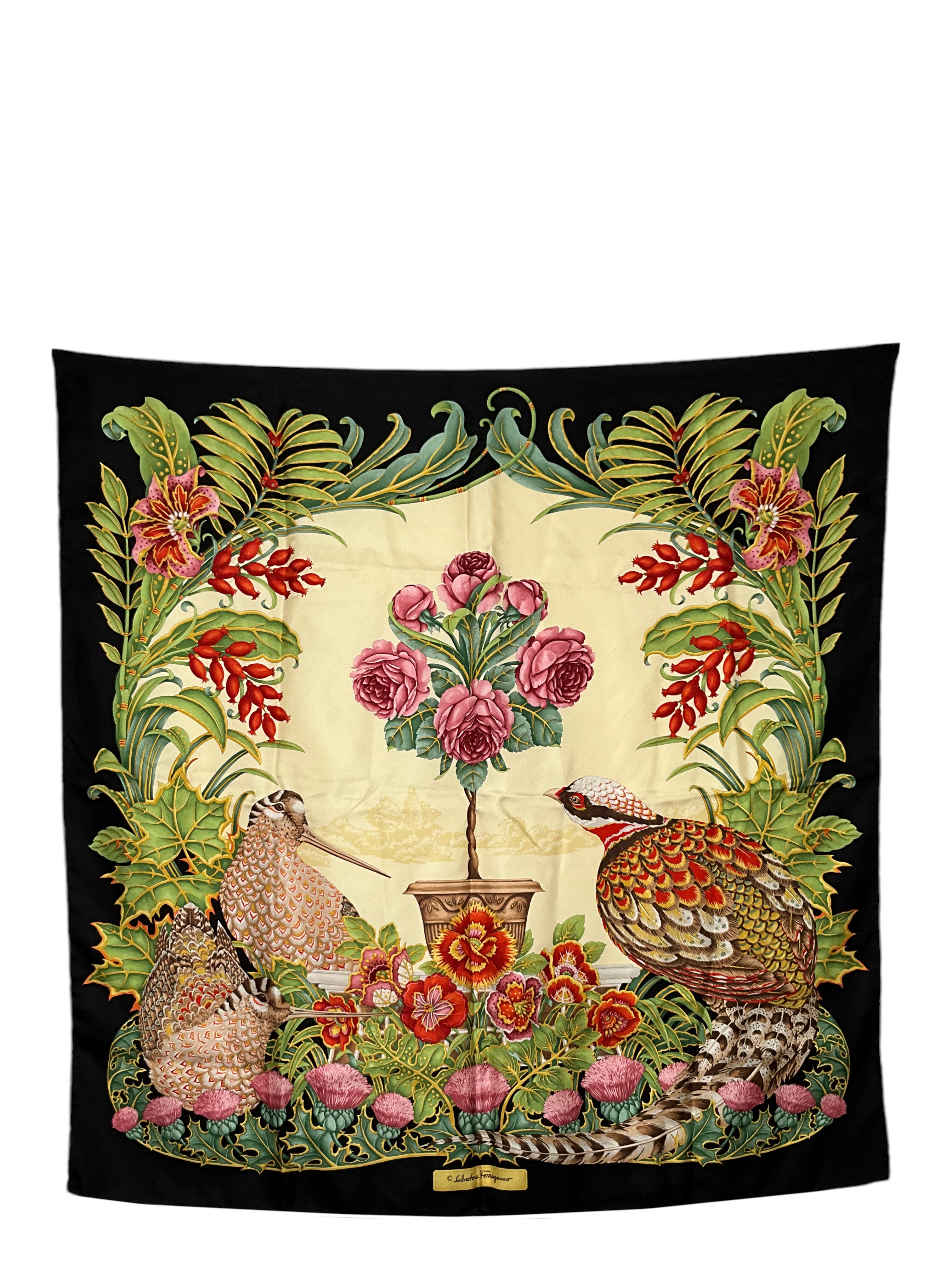 Salvatore Ferragamo Floral Bird Print Silk Scarf for Women - Luxury Fashion Accessory for Parties, Weddings & Special Occasions
