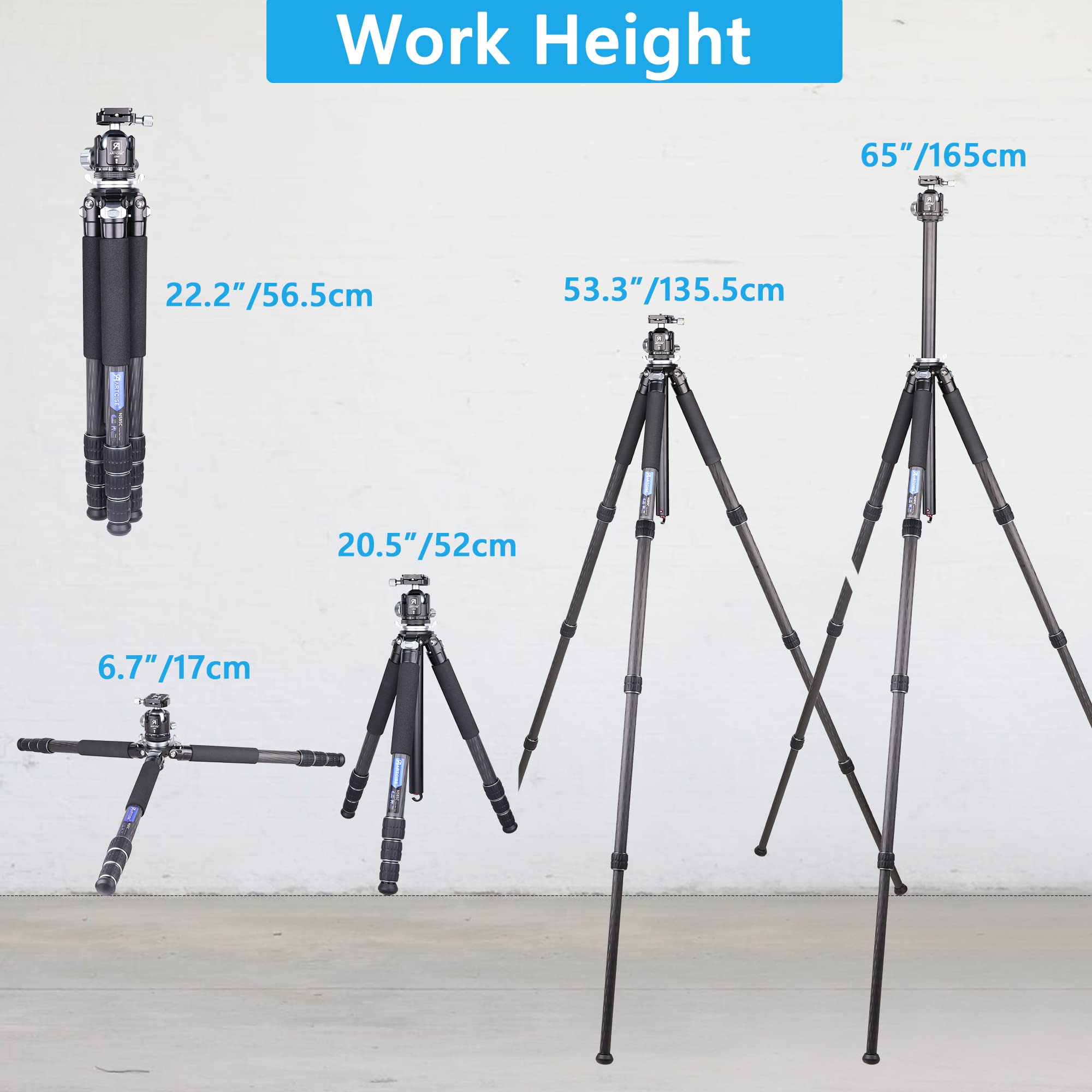 ARTCISE NS75C Professional Carbon Fiber Camera Tripod - 36mm Low Profile Ball Head, Special-Shaped Center Column, 10-Layer Carbon Fiber Legs, 28mm Tube Diameter, 44lbs/20kg Max Load - Perfect for Travel, Landscape & Studio Photography