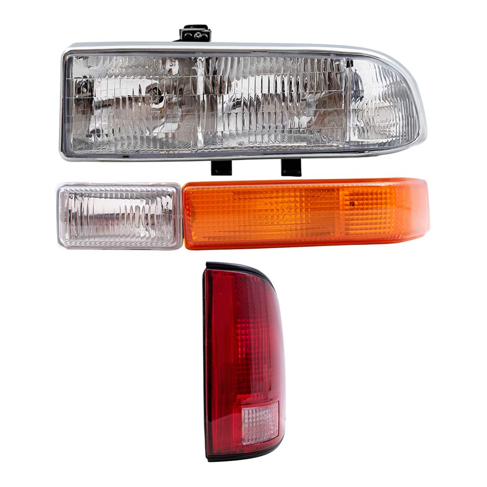 Brock Replacement Headlights Set - Driver & Passenger Side Headlights, Park Signal Fog Lights, Tail Lights with Black Edge (6-Piece) Compatible with 1998-2004 Chevy S10 | Perfect for Night Driving & Vehicle Restoration