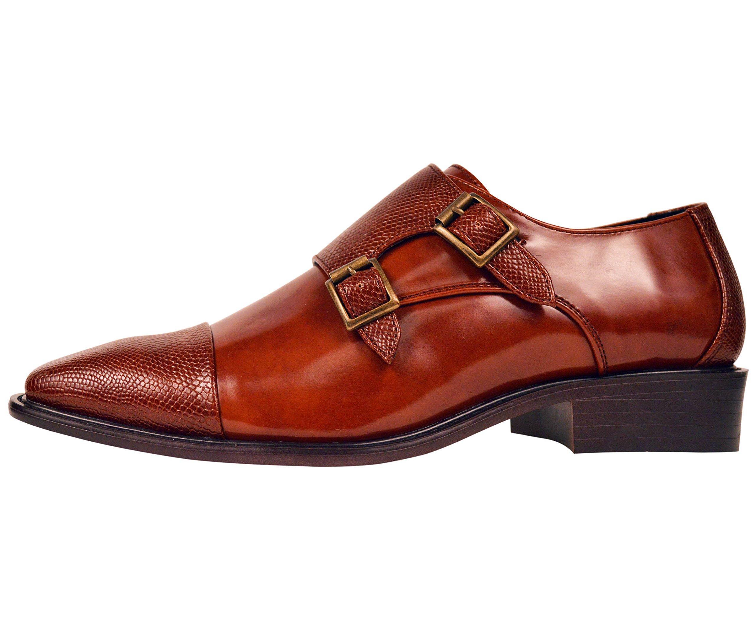 Bolano Bancroft Men's Monk Strap Dress Shoes - Slip On Formal Shoes for Men with Embossed Cap Toe & Double Buckle - Premium Leather Business Shoes for Office, Wedding & Special Occasions