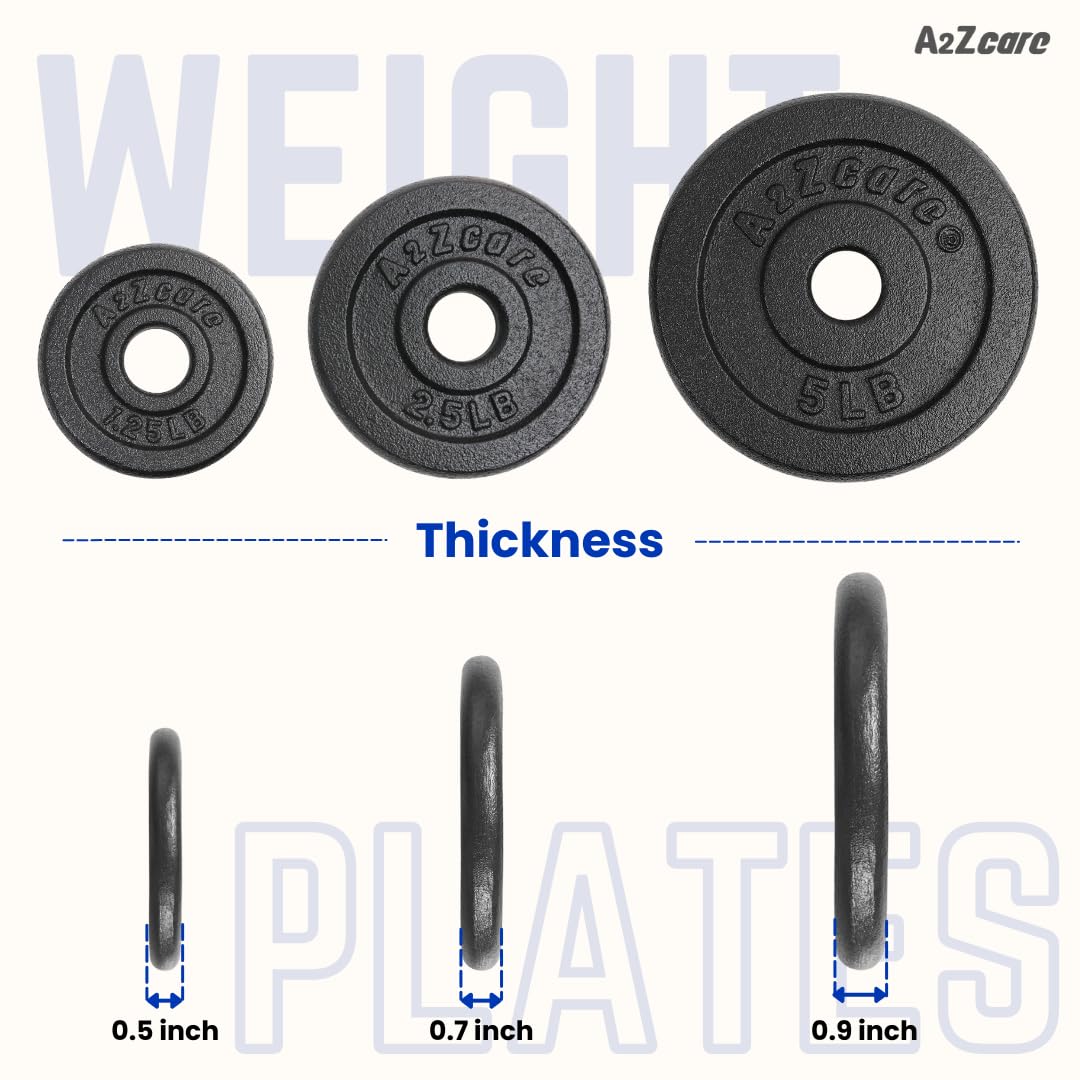 A2ZCARE 1 Inch Standard Weight Plates Set (1.25-15 lbs) - Cast Iron Dumbbell & Barbell Plates for Home Gym, Strength Training, and Fitness Workouts