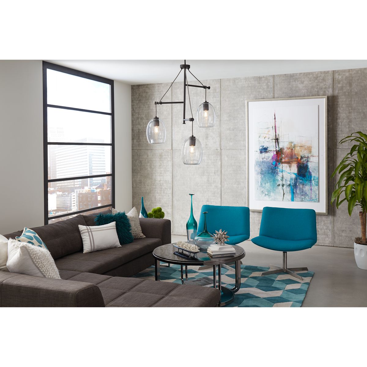 Caisson Collection Three Light Clear Glass Pendant Light - Modern Ceiling Fixture for Dining Room, Kitchen Island & Living Room Lighting