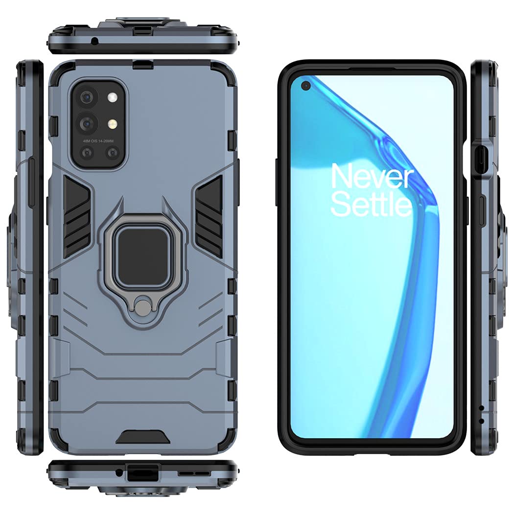 OnePlus 9R 5G Case with Metal Ring & Kickstand - Shockproof Hard Bumper Cover | Compatible with Magnetic Car Mount | Dual Layer Rugged Protection | Navy Blue | Perfect for Daily Use, Travel & Outdoor Activities