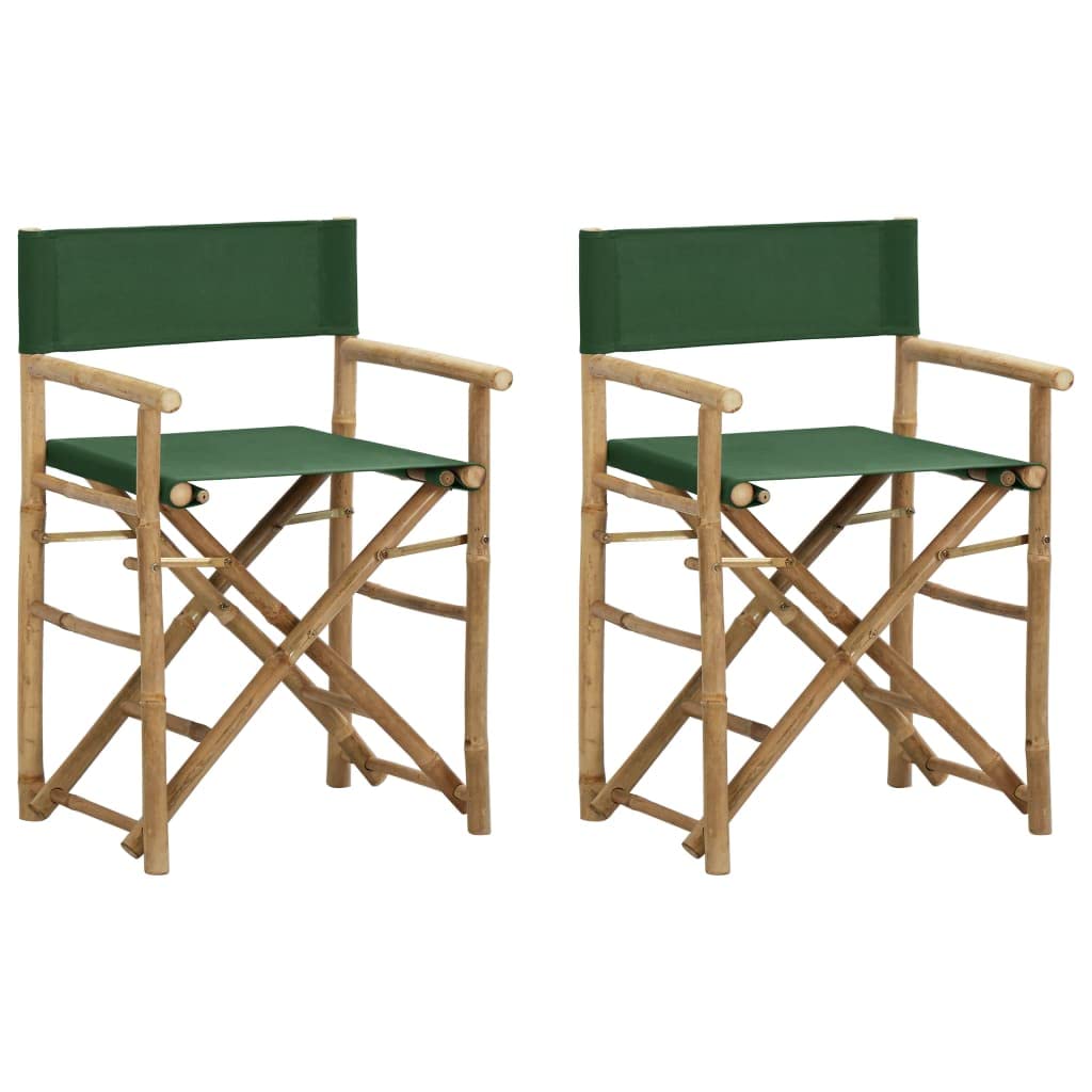 FAMIROSA 2-Pack Folding Director's Chairs - Lightweight Green Bamboo & Fabric (24 lbs) for Outdoor Events, Camping, and Home Theater Seating