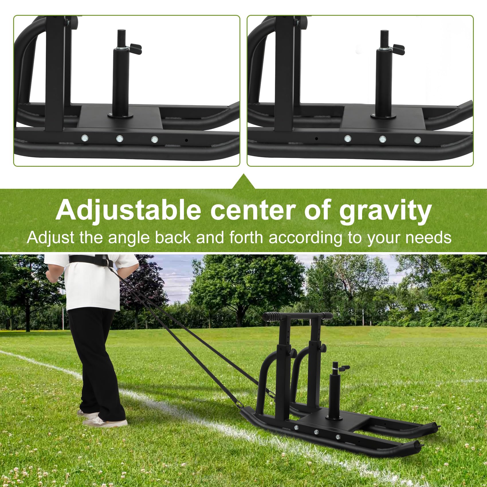 **Heavy Duty Adjustable Weight Sled for Strength Training - Fitness Sled Workout Equipment for Muscle Building & Explosive Power - Compatible with 1