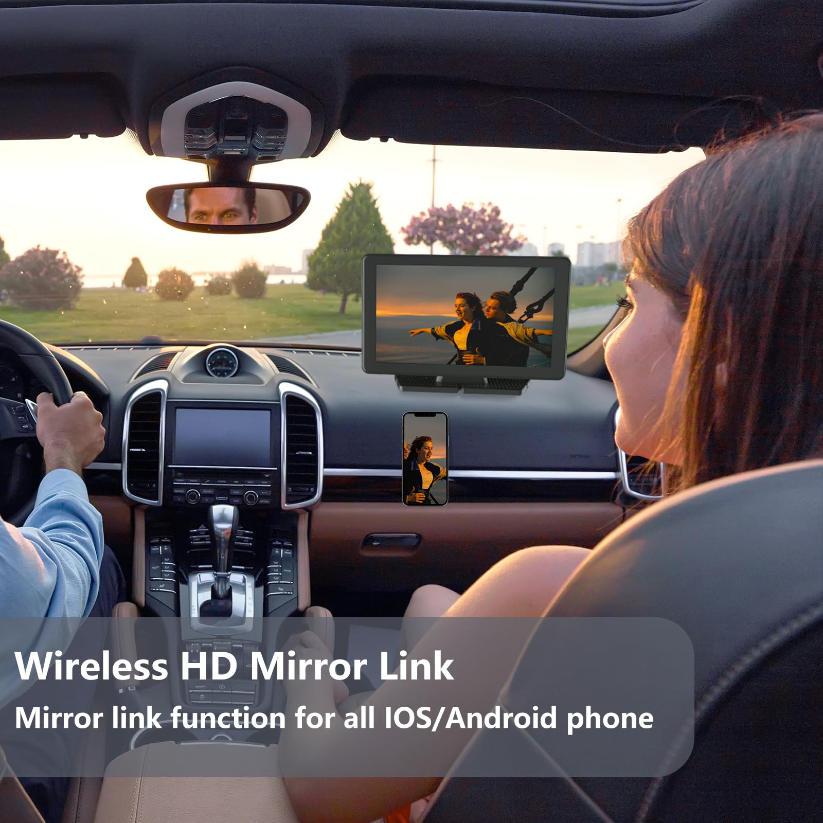 7 Inch Wireless Carplay Screen with Apple CarPlay & Android Auto - GPS Navigation, Backup Camera, Bluetooth, AUX, FM, Siri & Voice Control - Universal Fit for All Cars - Perfect for Road Trips & Daily Commuting