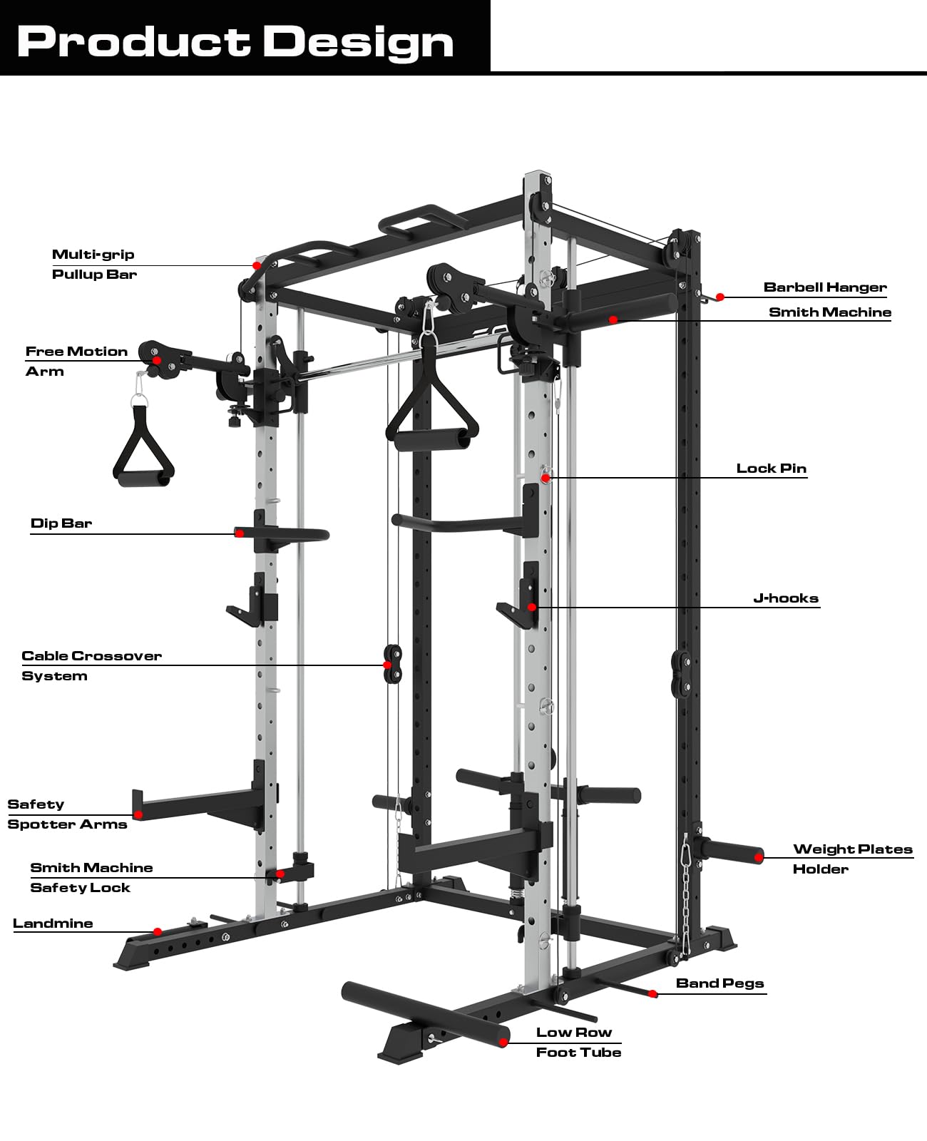 Smith Machine Power Cage - Heavy Duty Home Gym Squat Rack for Weight Training & Strength Workouts - Perfect for Home Garage & Personal Fitness Studio