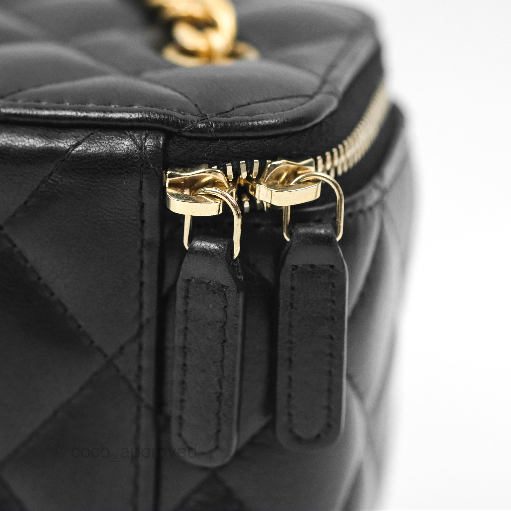 Chanel Adjustable Chain Black Lambskin Vanity Bag with Aged Gold Hardware - Perfect for Evening Events, Parties & Luxury Fashion Accessories