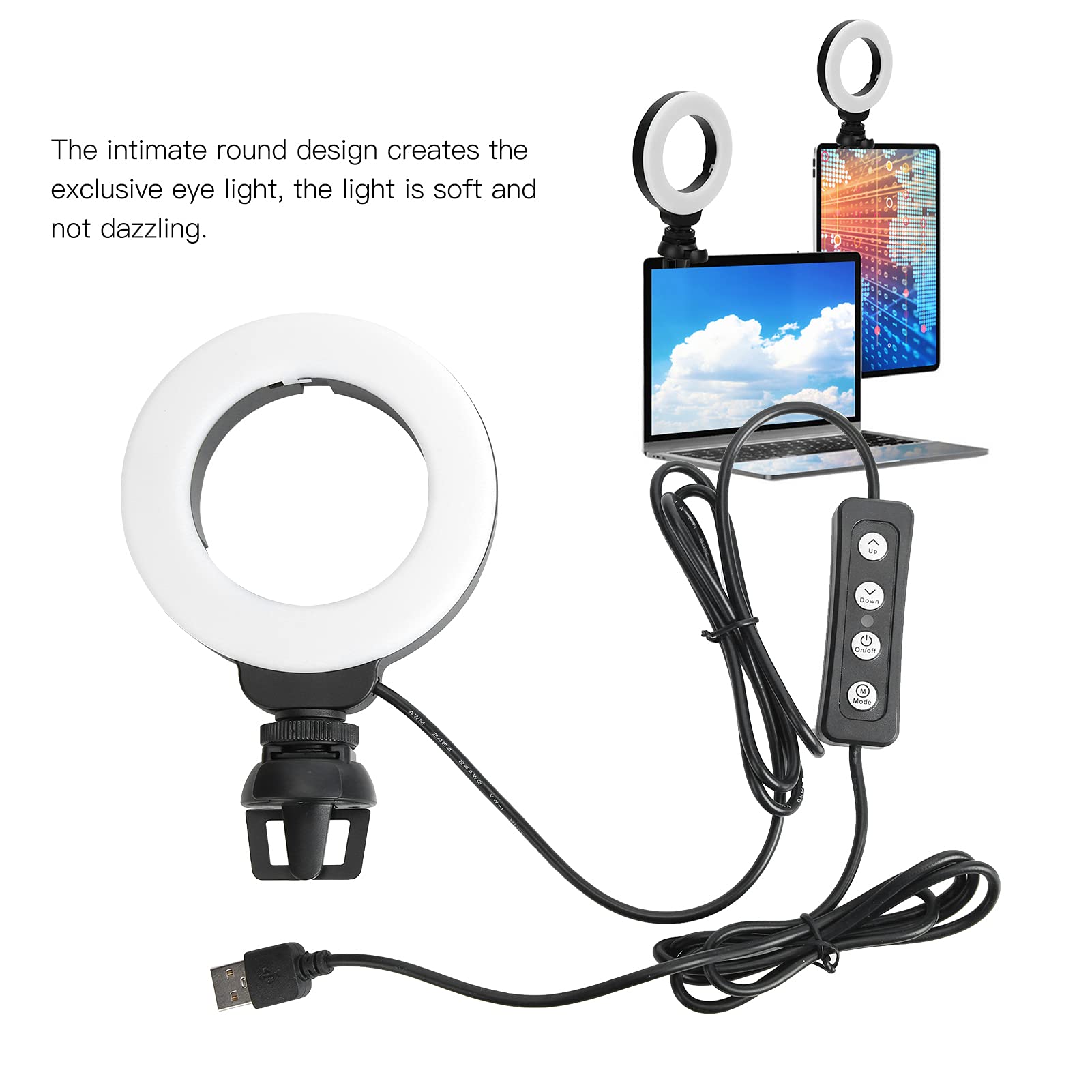 Zunate 4 Inch LED Ring Light with Dimmable Brightness & 3200-6500K Color Temperature - Perfect for Selfies, Online Teaching, Video Conferences, Vlogging & PC Streaming (Includes Clip)