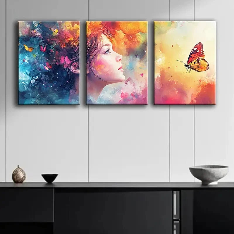 3-Piece Abstract Butterfly & Woman Wall Art Set - Framed Canvas 40x60cm (16x24in) - High Quality Print - 100% Australian Made - Ready to Hang - Perfect for Living Room, Bedroom & Office Decor
